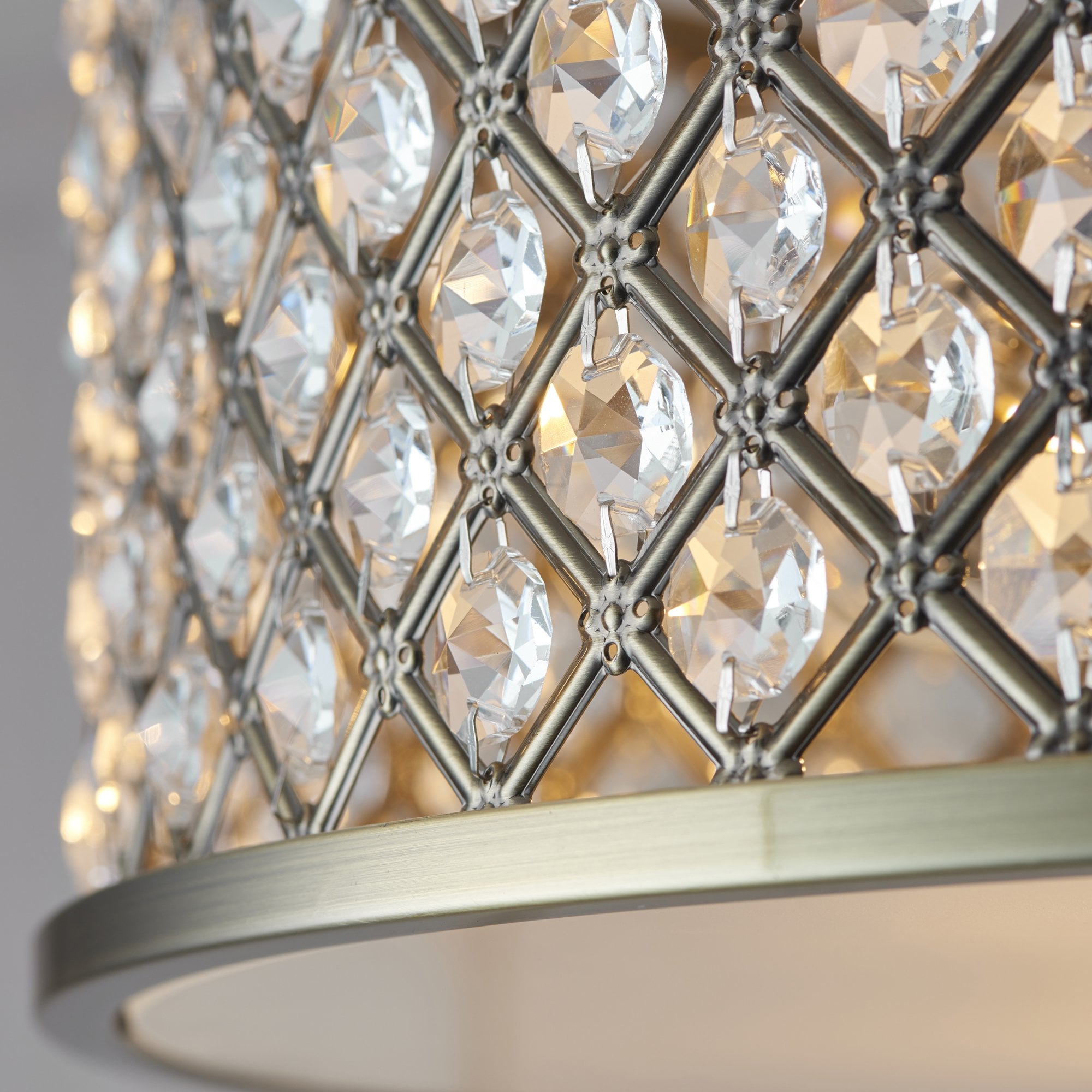 Endon Hudson 3 Light Flush Fitting - Antique Brass Plate & Clear Crystal