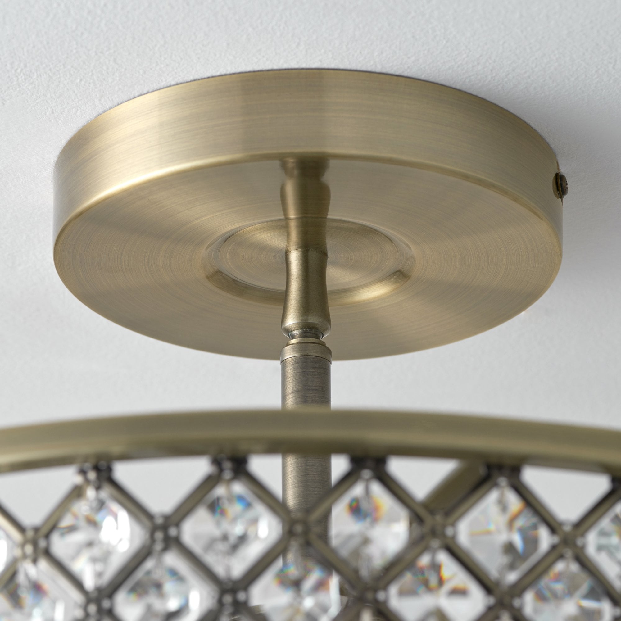Endon Hudson 3 Light Flush Fitting - Antique Brass Plate & Clear Crystal