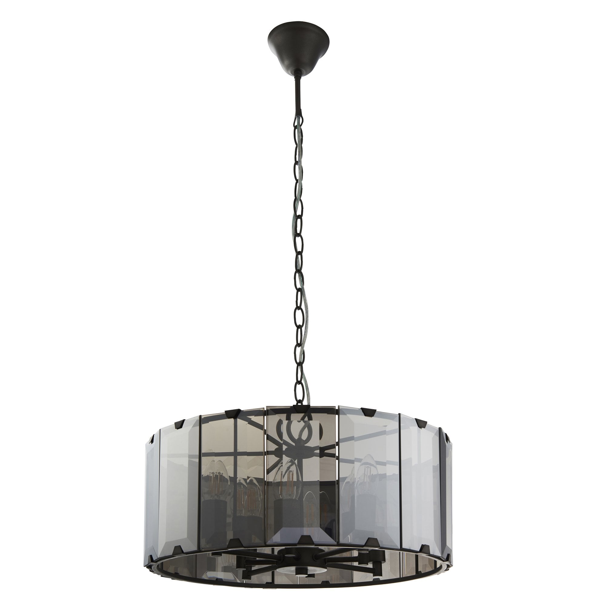 Endon Clooney 8 Light Pendant - Matt Grey & Silver & Smoked Bevelled Glass