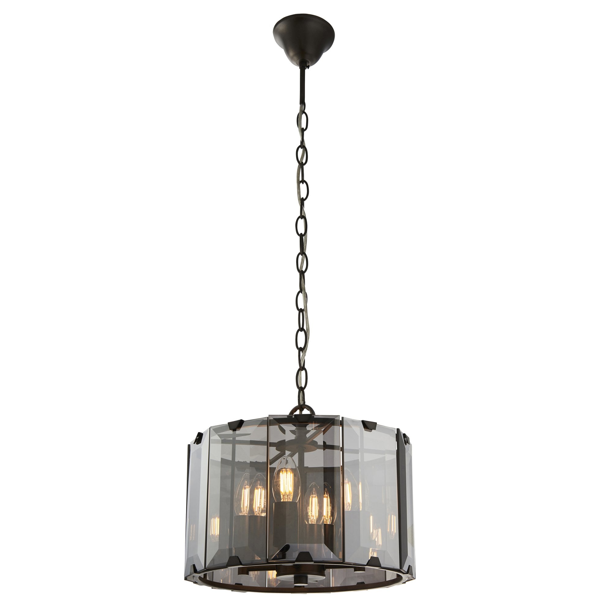 Endon Clooney 4 Light Pendant - Matt Grey & Silver & Smoked Bevelled Glass