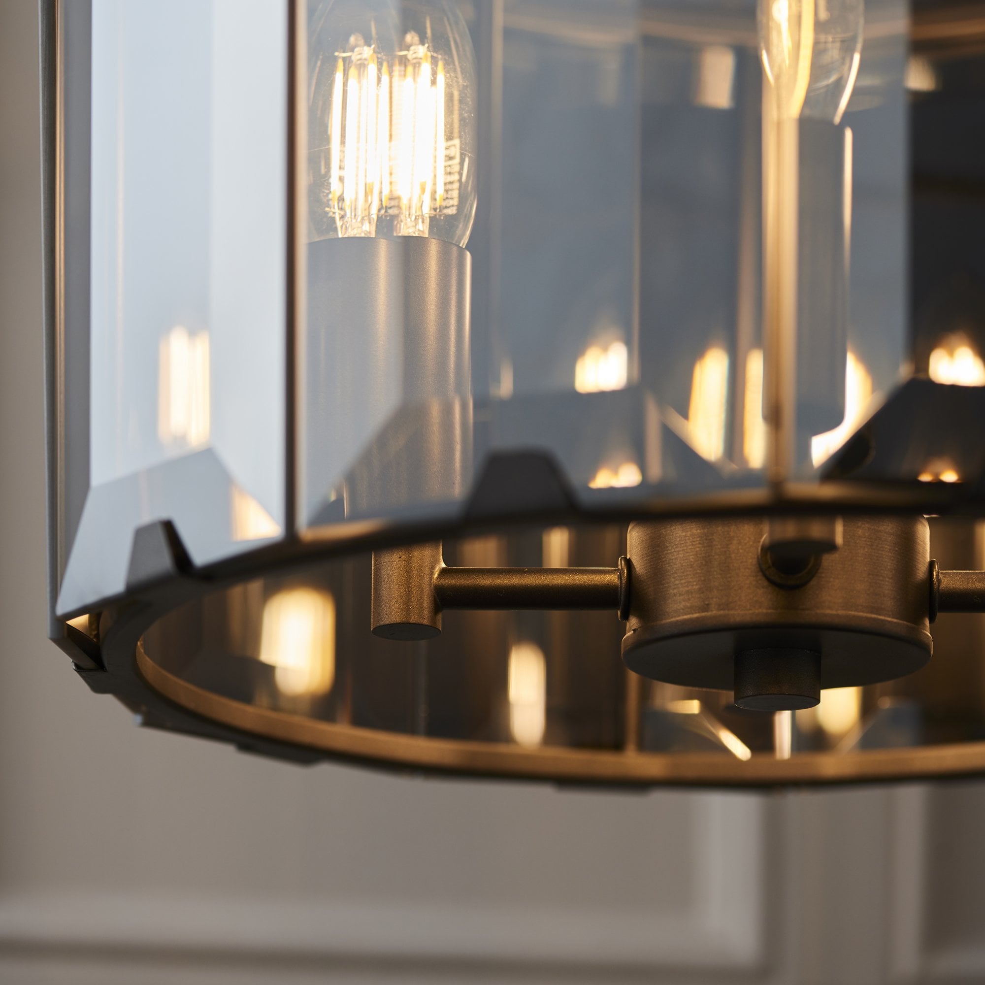 Endon Clooney 4 Light Pendant - Matt Grey & Silver & Smoked Bevelled Glass