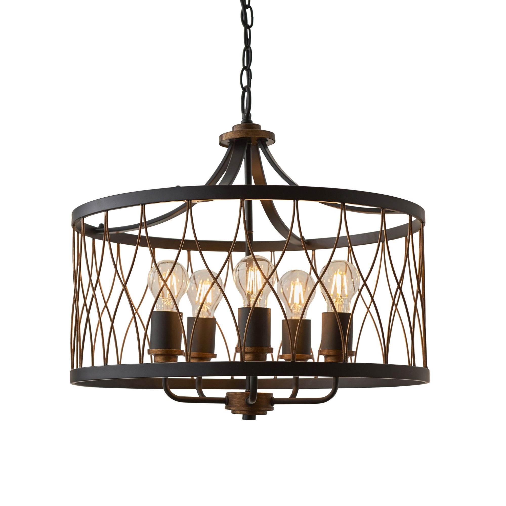 Endon Heston 5 Light Pendant - Matt Black & Rustic Bronze Paint