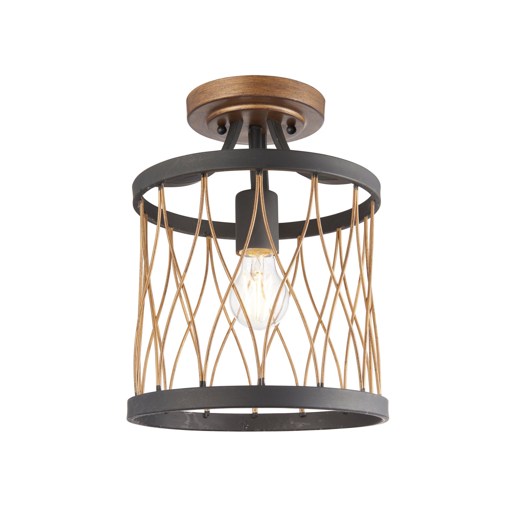 Endon Heston Single Light Flush Fitting - Matt Black & Rustic Bronze Paint
