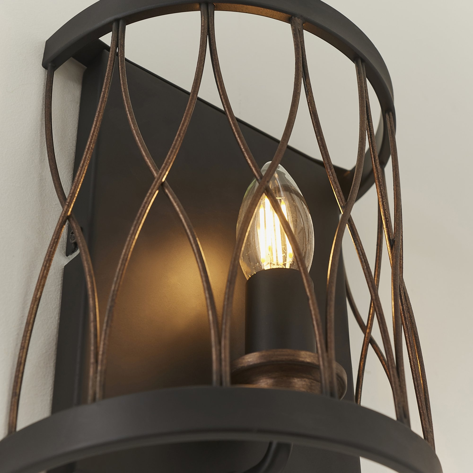 Endon Heston Single Light Wall Light - Matt Black & Rustic Bronze Paint