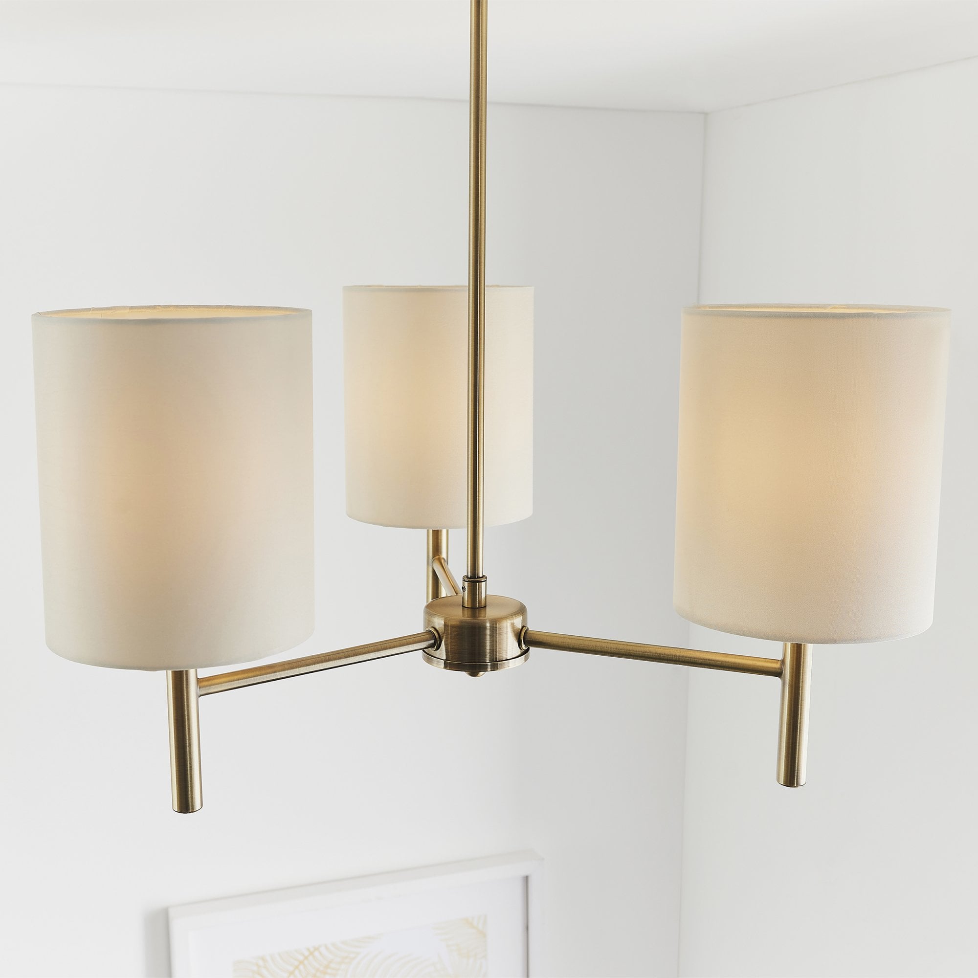Endon Brio 3 Light Semi Flush Fitting - Antique Brass Plate & Cream Fabric