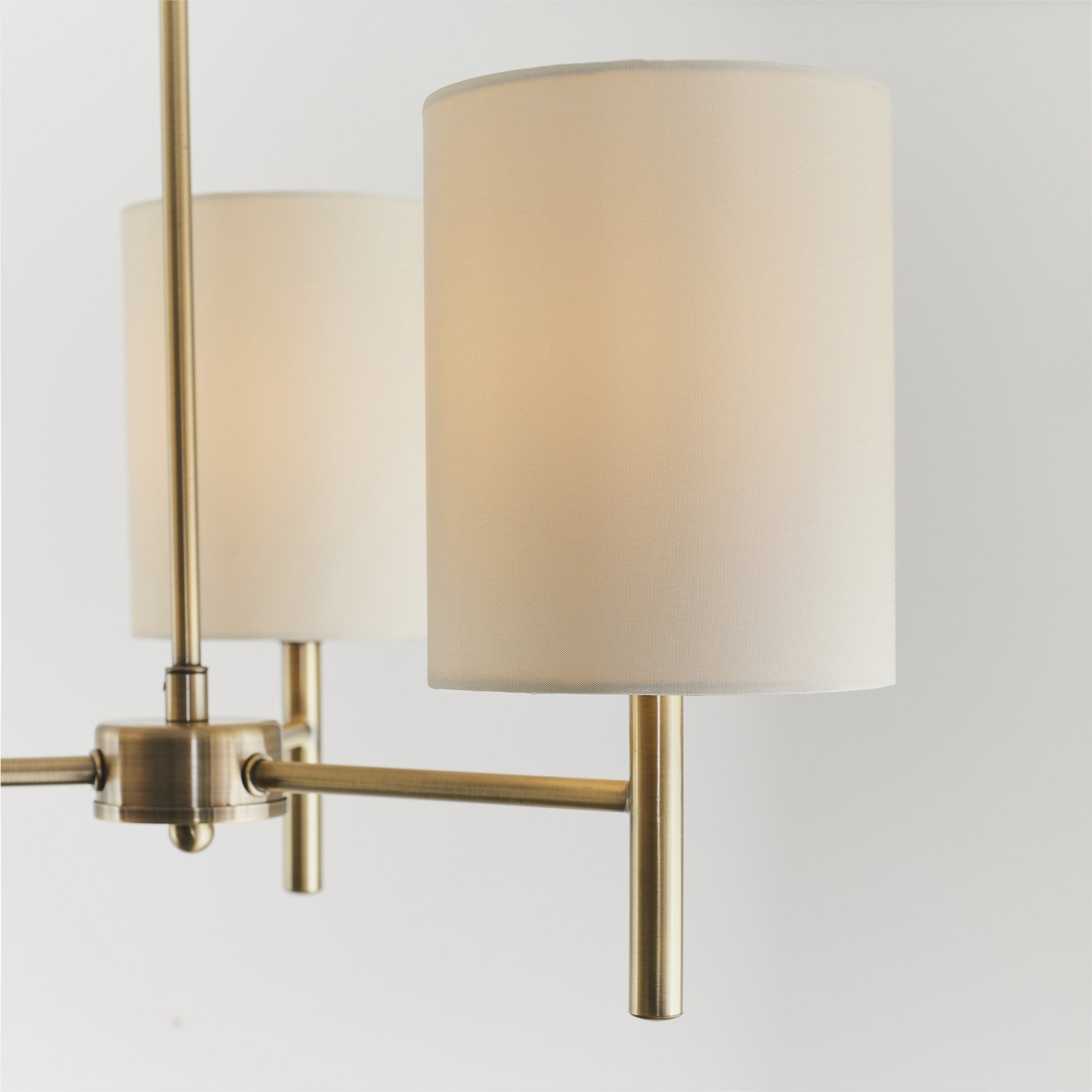 Endon Brio 3 Light Semi Flush Fitting - Antique Brass Plate & Cream Fabric