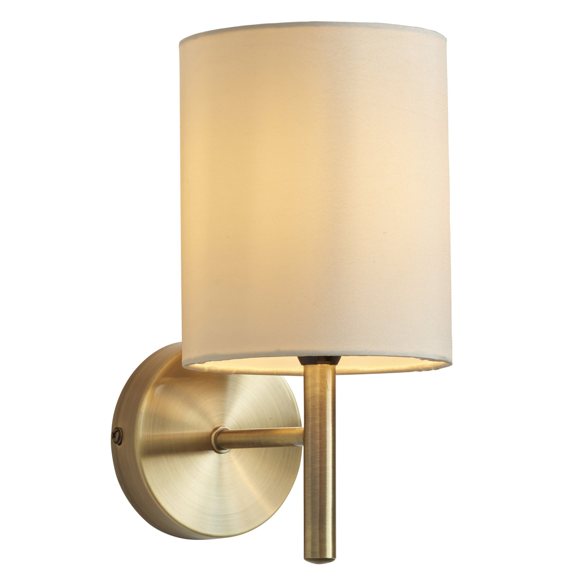 Endon Brio Single Light Wall Light - Antique Brass Plate & Cream Fabric