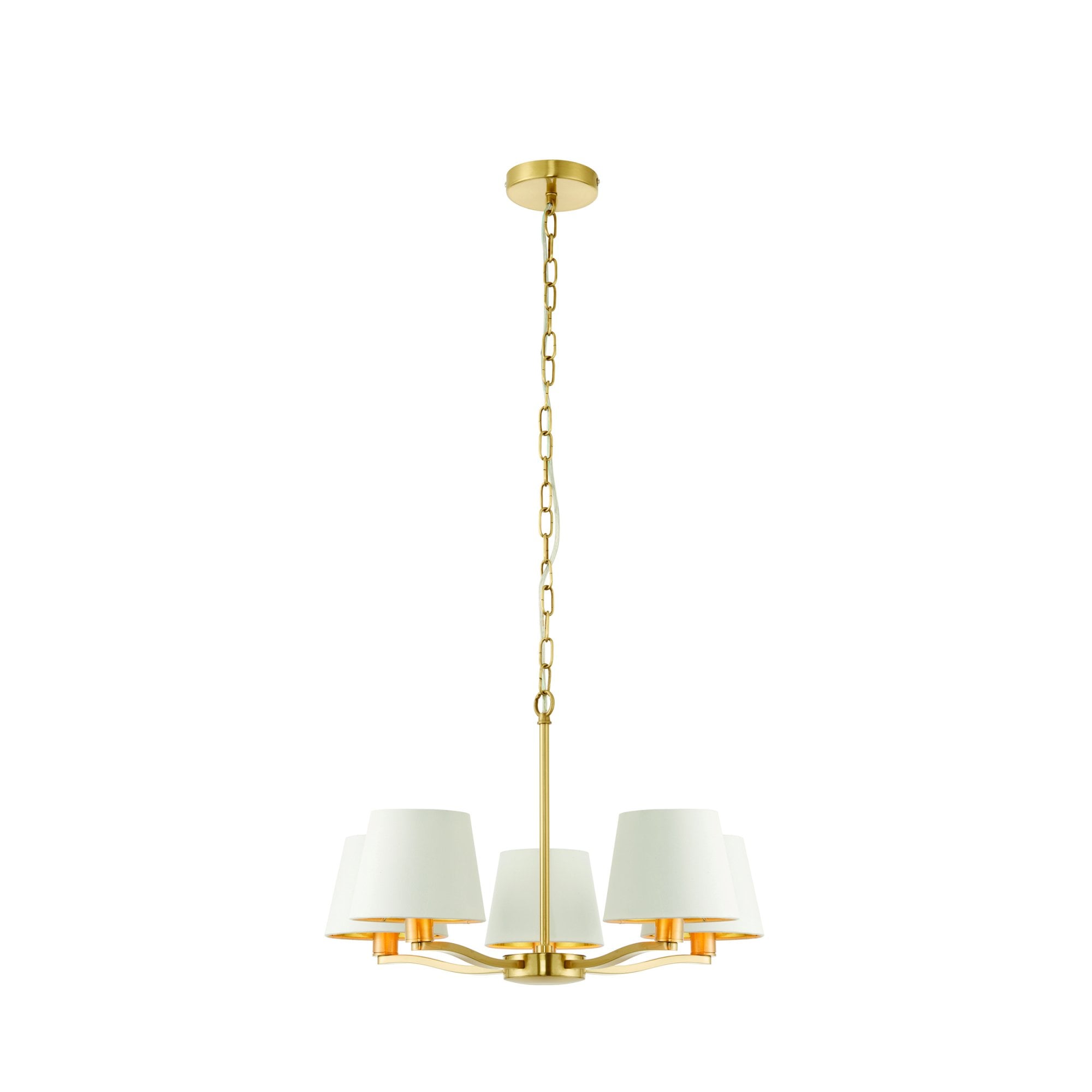 Endon Harvey 5 Light Pendant - Brushed Gold & Vintage White Faux Silk