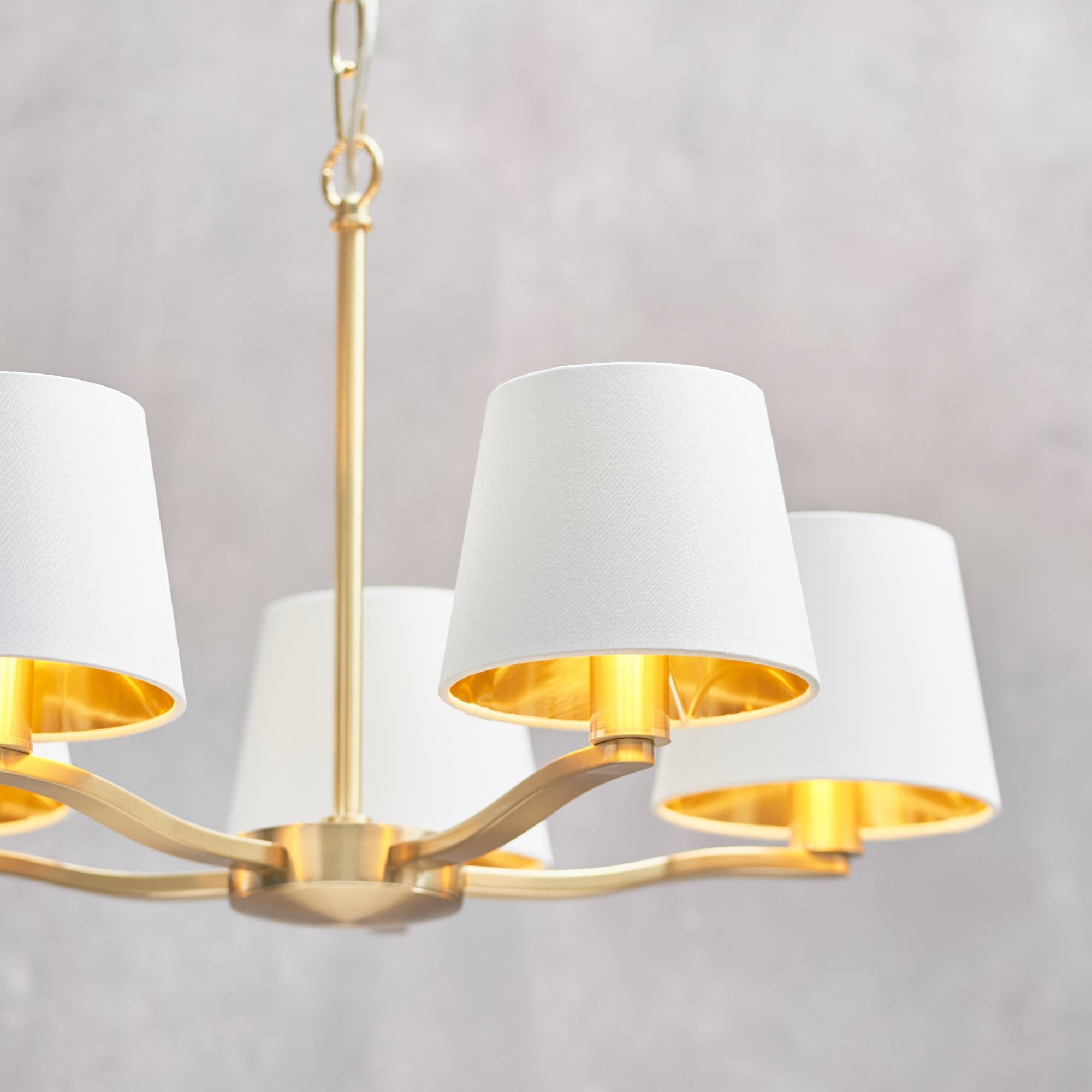 Endon Harvey 5 Light Pendant - Brushed Gold & Vintage White Faux Silk