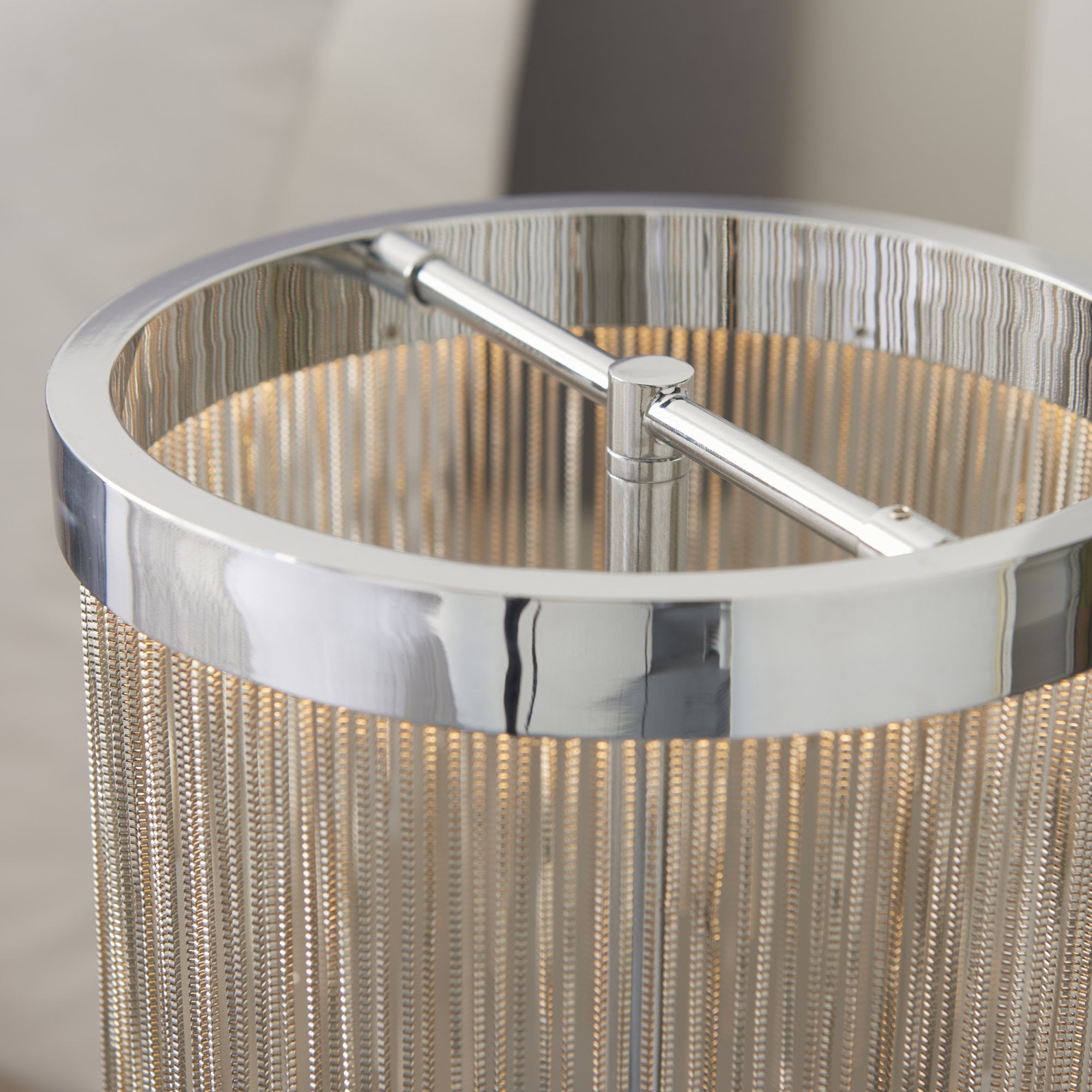 Endon Zelma Single Light Table Lamp - Chrome Plate & Silver Effect Chain