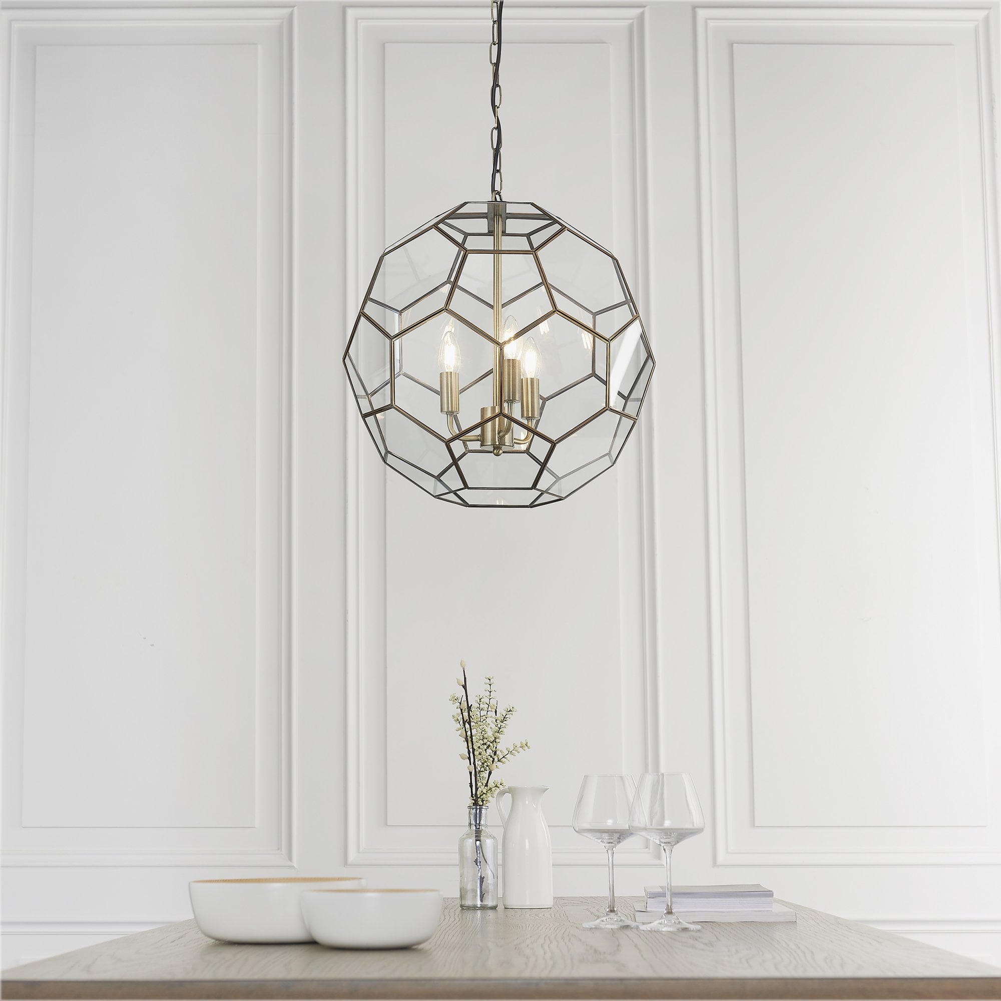 Endon Miele 3 Light Pendant - Antique Brass Plate & Clear Glass