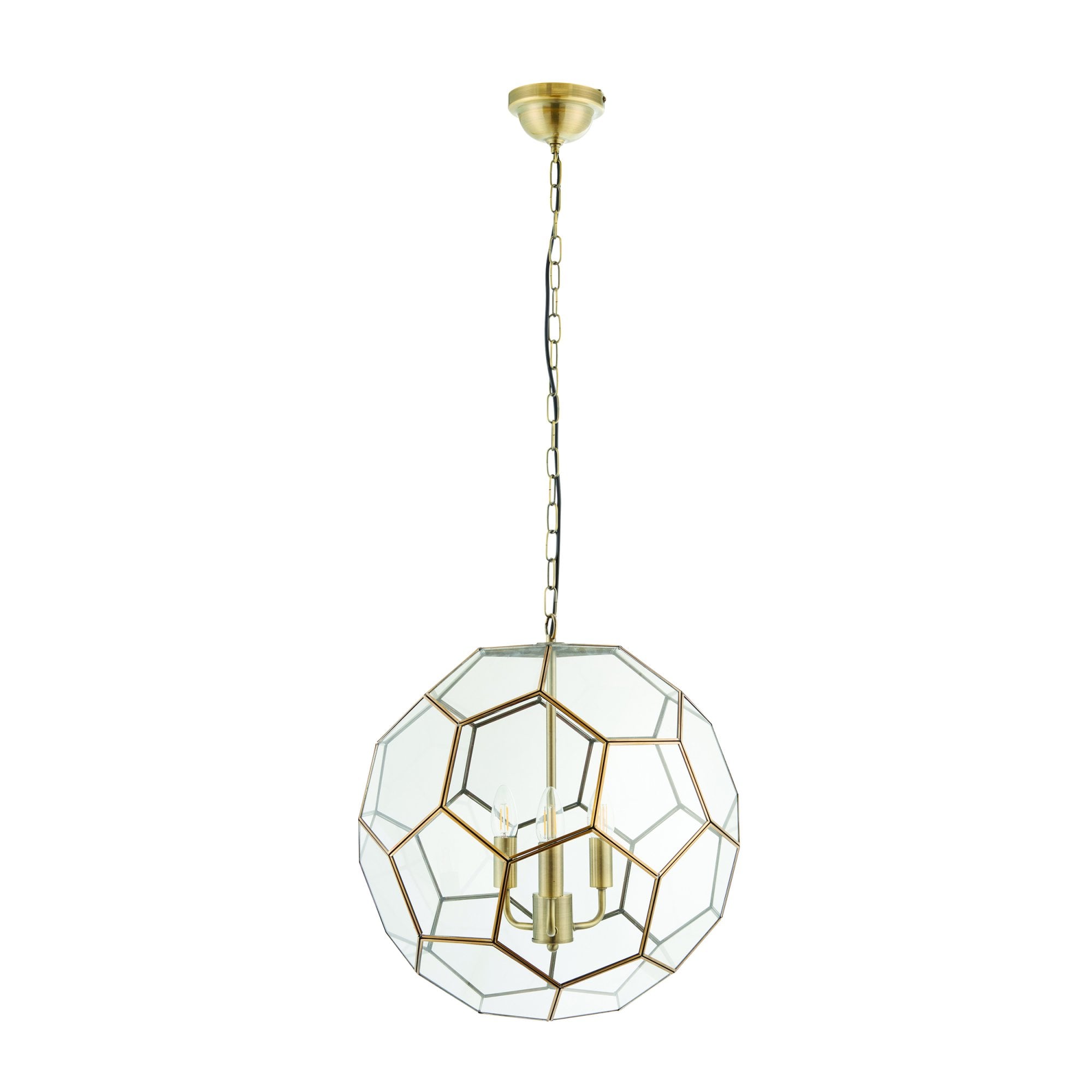 Endon Miele 3 Light Pendant - Antique Brass Plate & Clear Glass