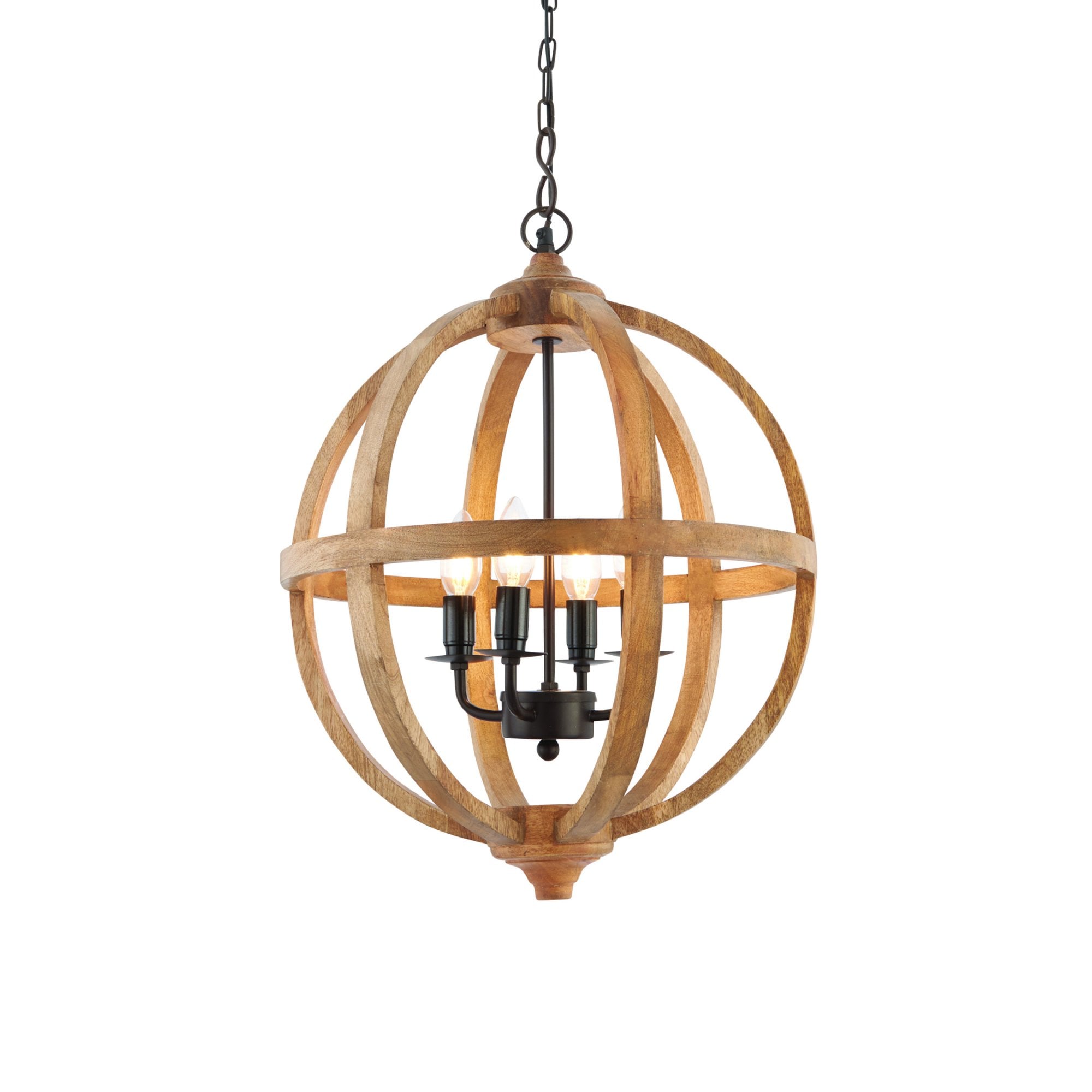 Endon Toba 4 Light Pendant - Mango Wood & Dark Bronze Paint