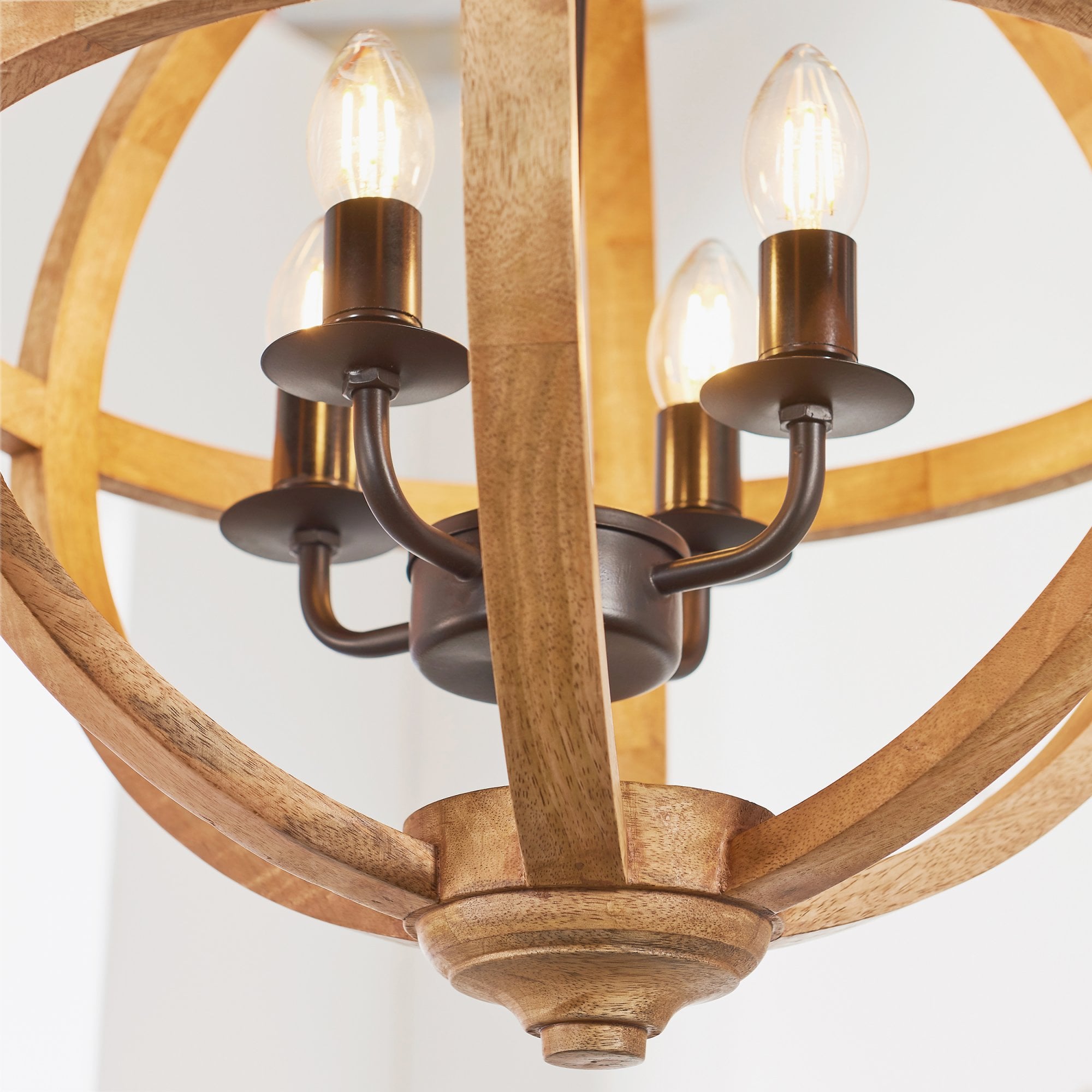 Endon Toba 4 Light Pendant - Mango Wood & Dark Bronze Paint