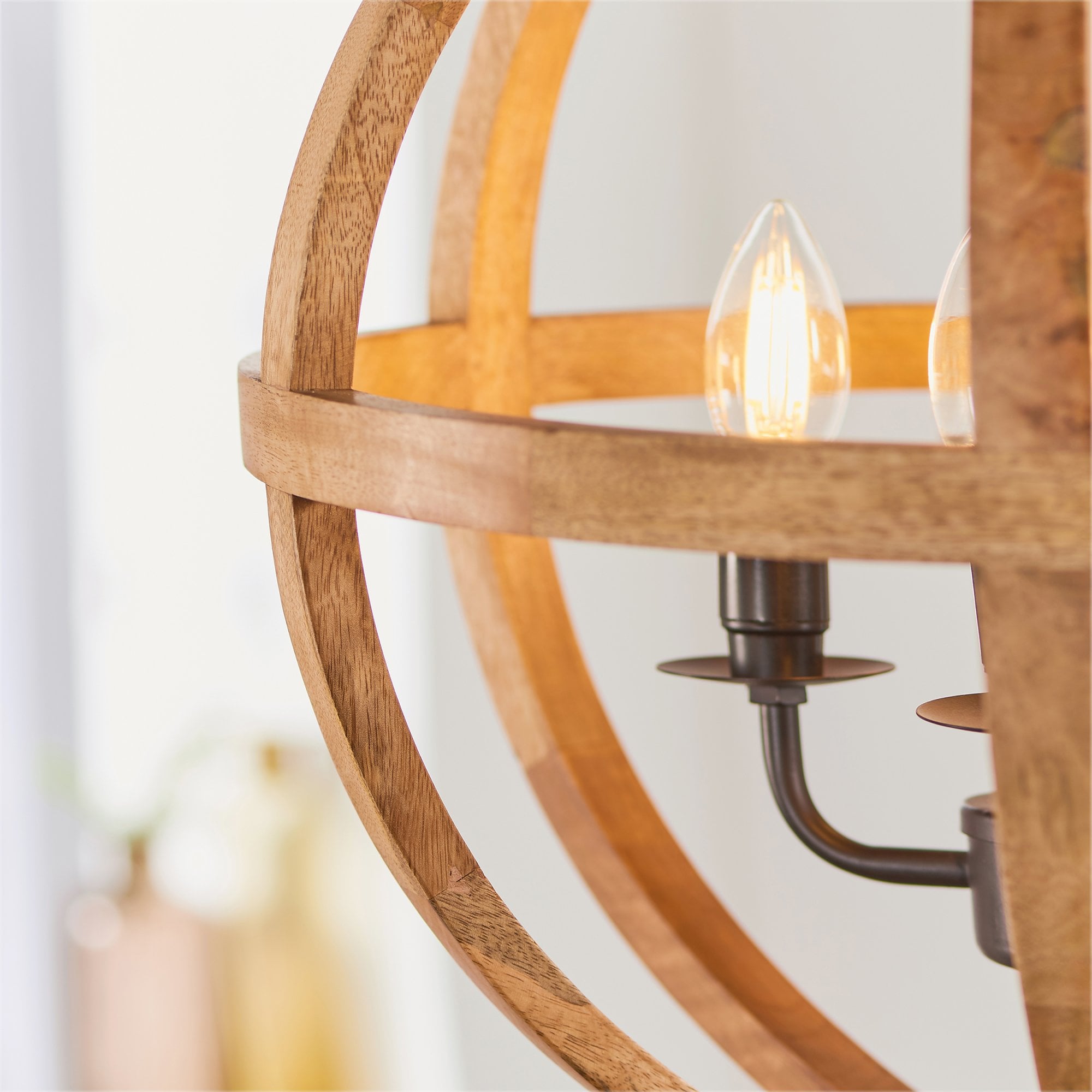 Endon Toba 4 Light Pendant - Mango Wood & Dark Bronze Paint