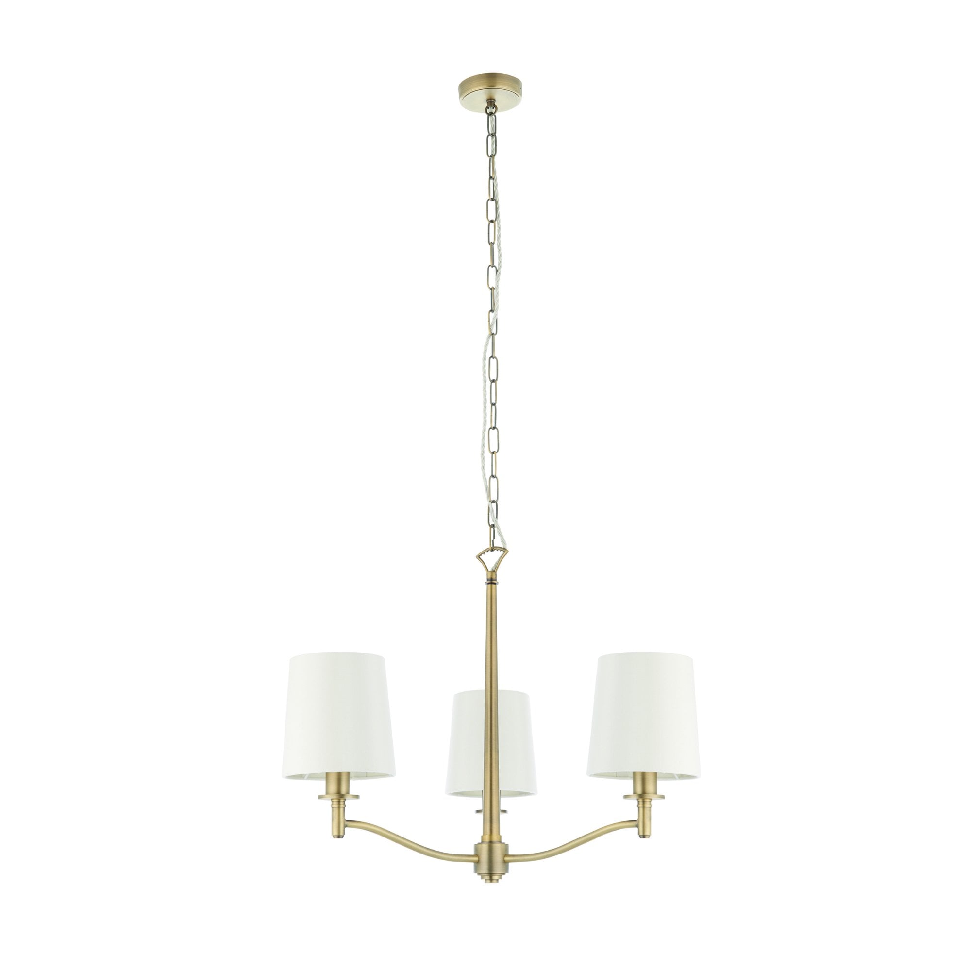 Endon Ortona 3 Light Pendant - Matt Antique Brass Plate & Vintage White Fabric