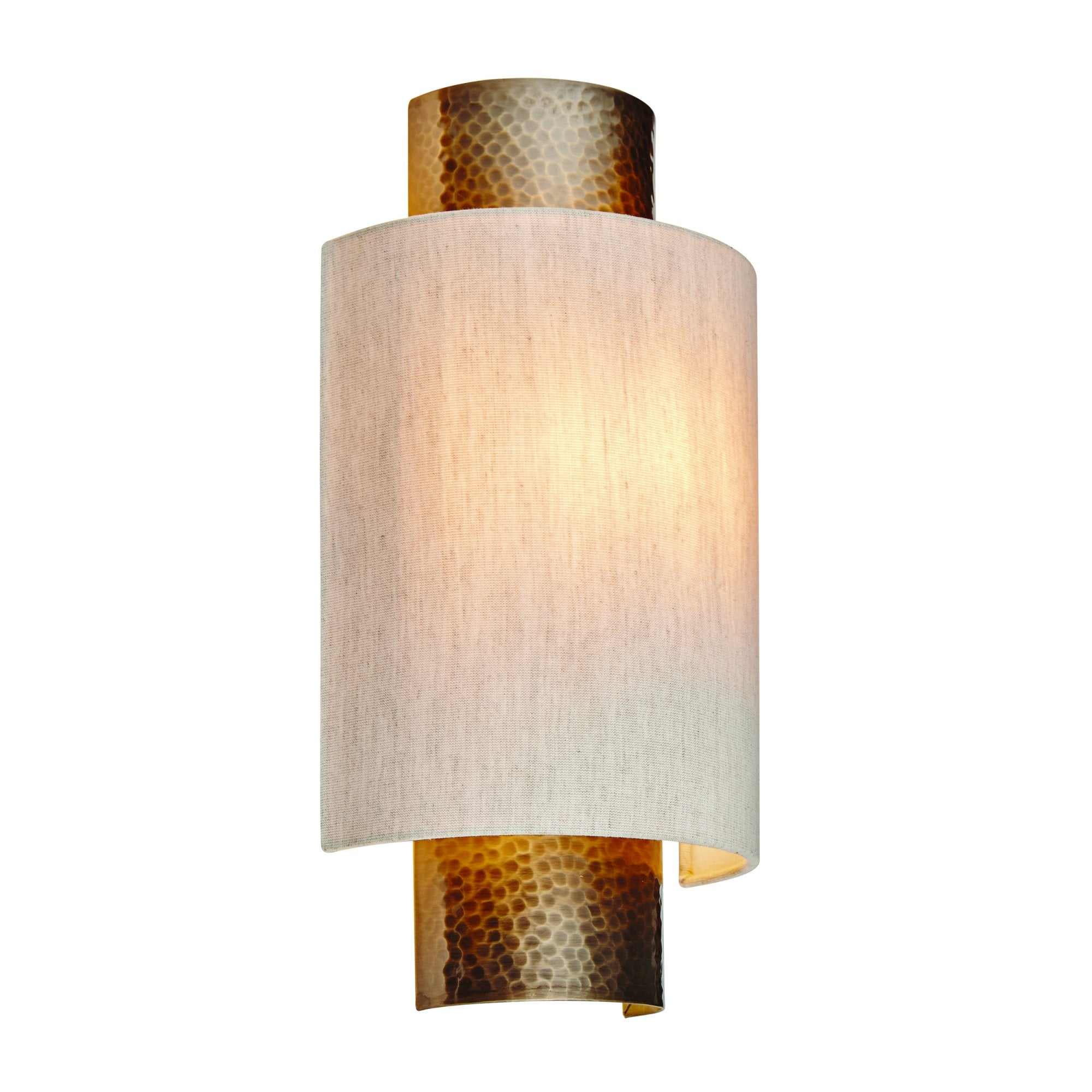 Endon Indara Single Light Wall Light - Hammered Bronze Plate & Neutral Linen Mix Fabric