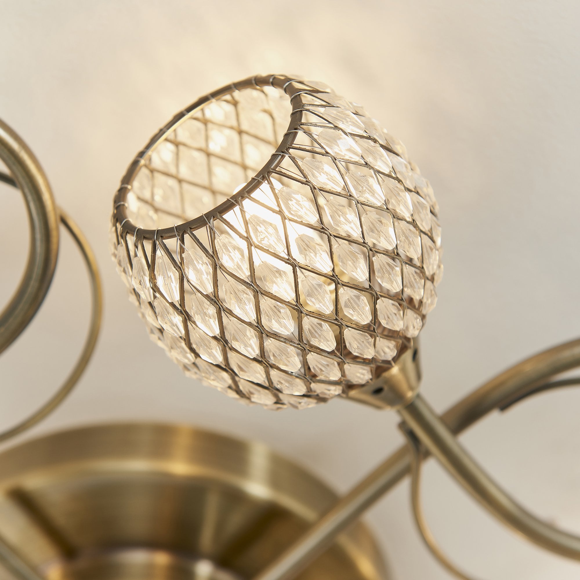 Endon Aherne 5 Light Semi Flush Fitting - Antique Brass Plate With Clear Glass & Brass Wire