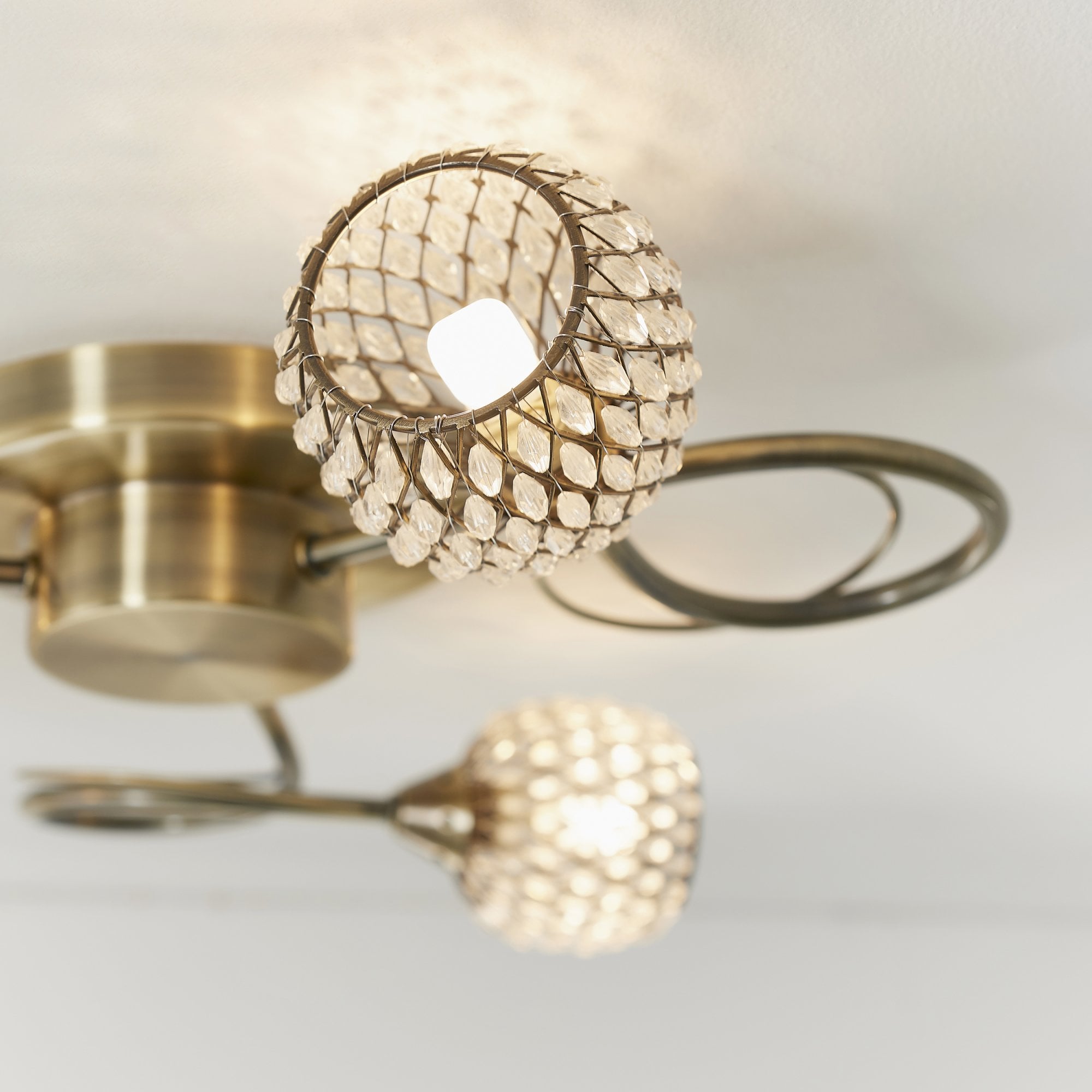 Endon Aherne 3 Light Semi Flush Fitting - Antique Brass Plate With Clear Glass & Brass Wire