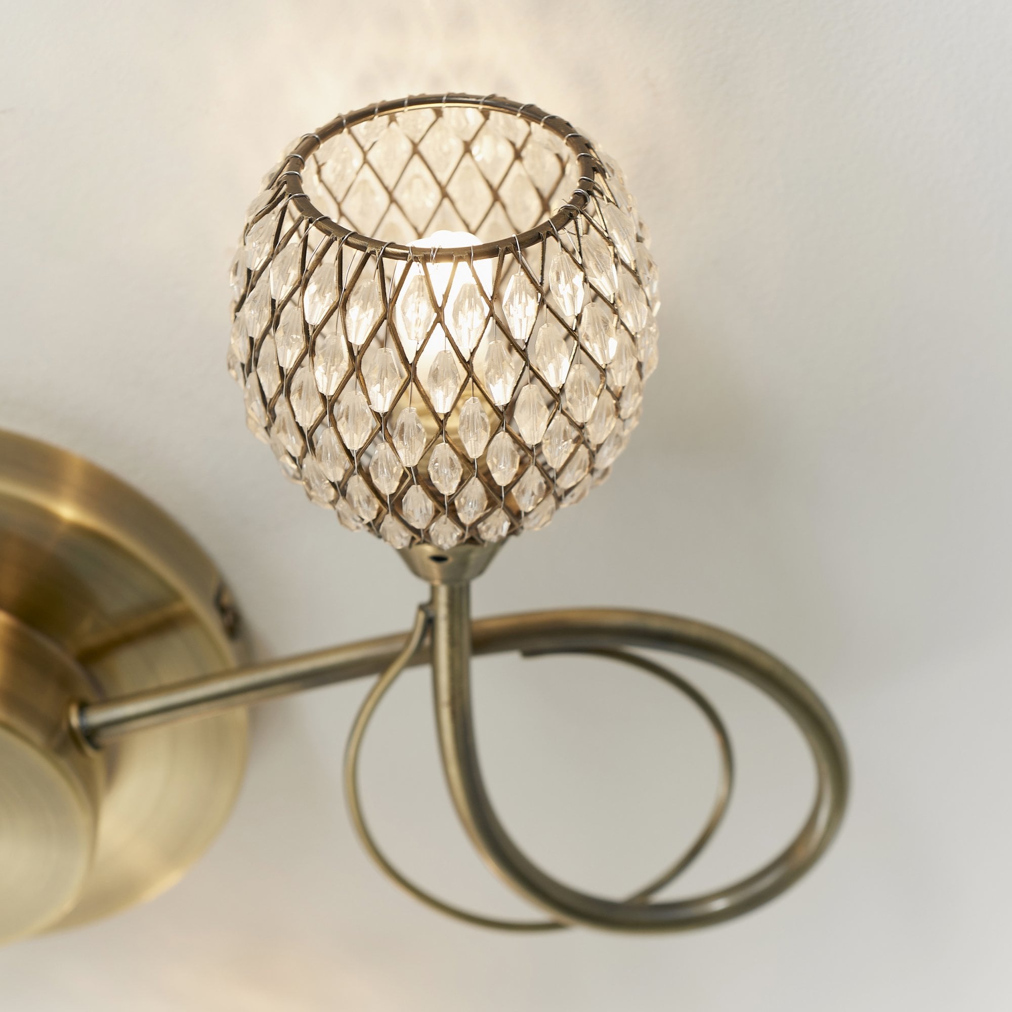 Endon Aherne 3 Light Semi Flush Fitting - Antique Brass Plate With Clear Glass & Brass Wire