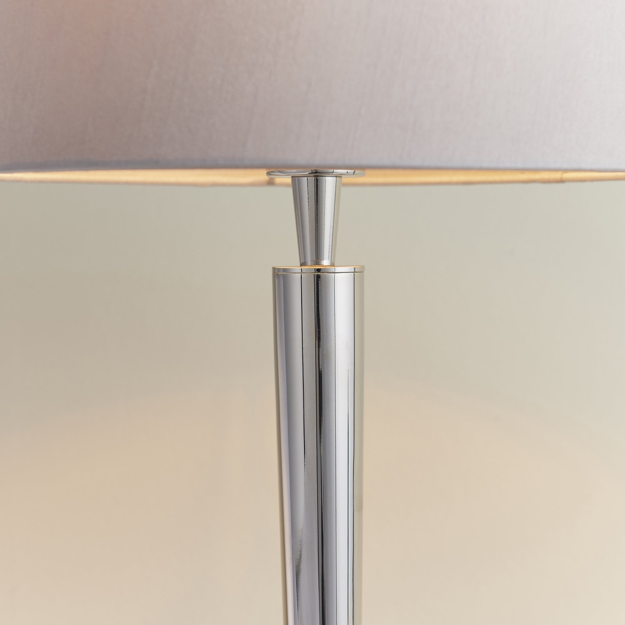 Endon Syon Single Light USB Table Lamp - Bright Nickel Plate & Mink Fabric