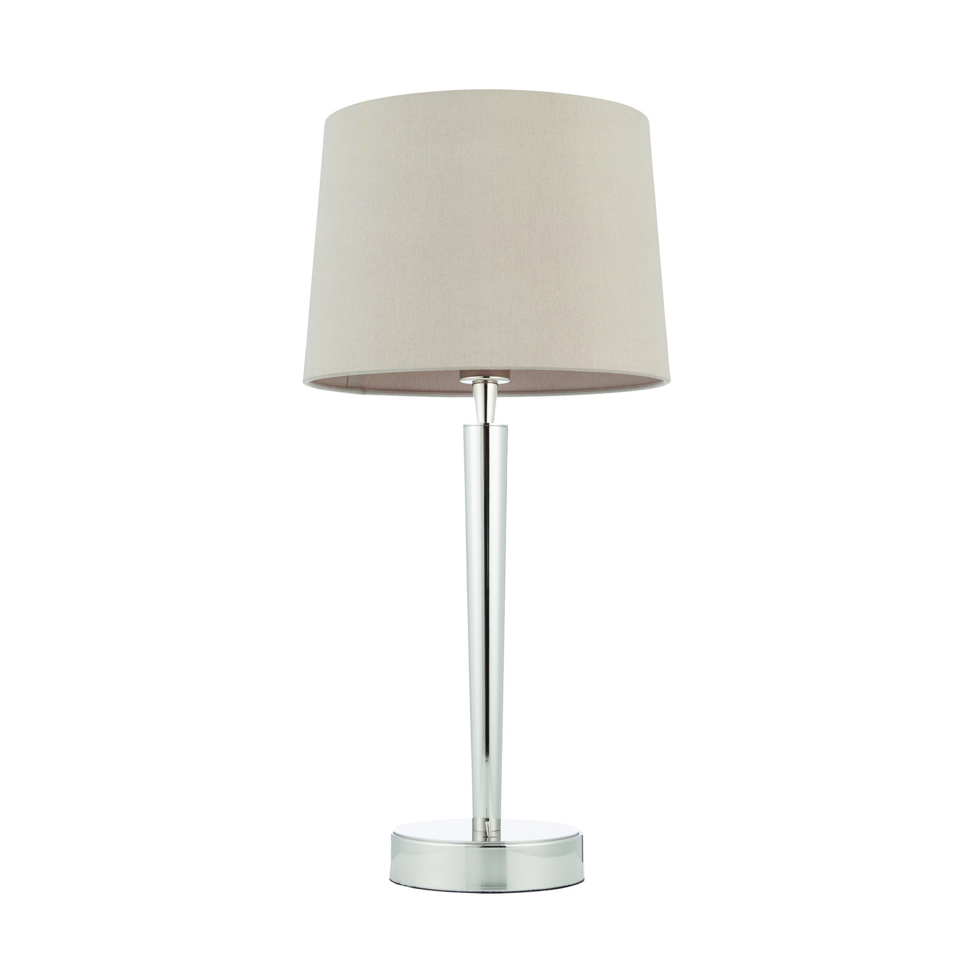 Endon Syon Single Light USB Table Lamp - Bright Nickel Plate & Mink Fabric