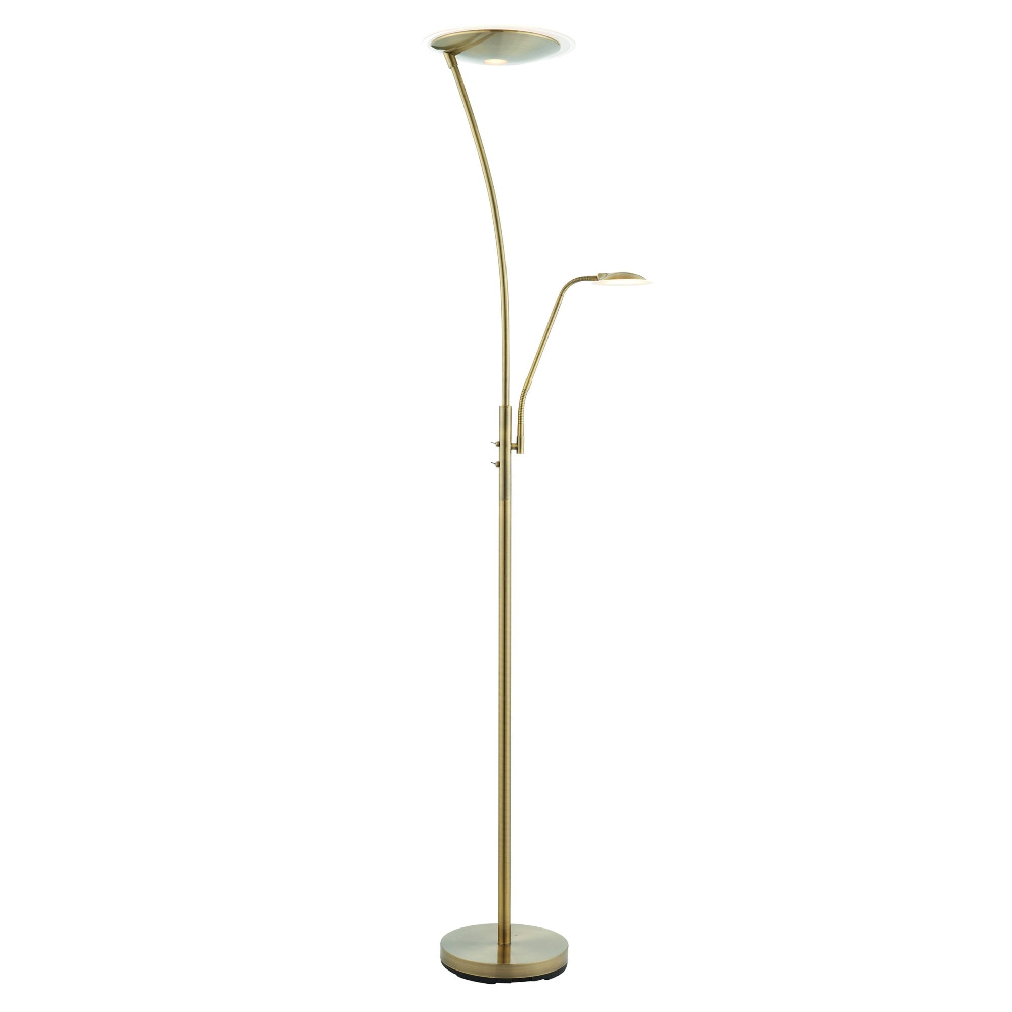 Endon Alassio Single Light Floor Lamp - Antique Brass Plate & Frosted Plastic