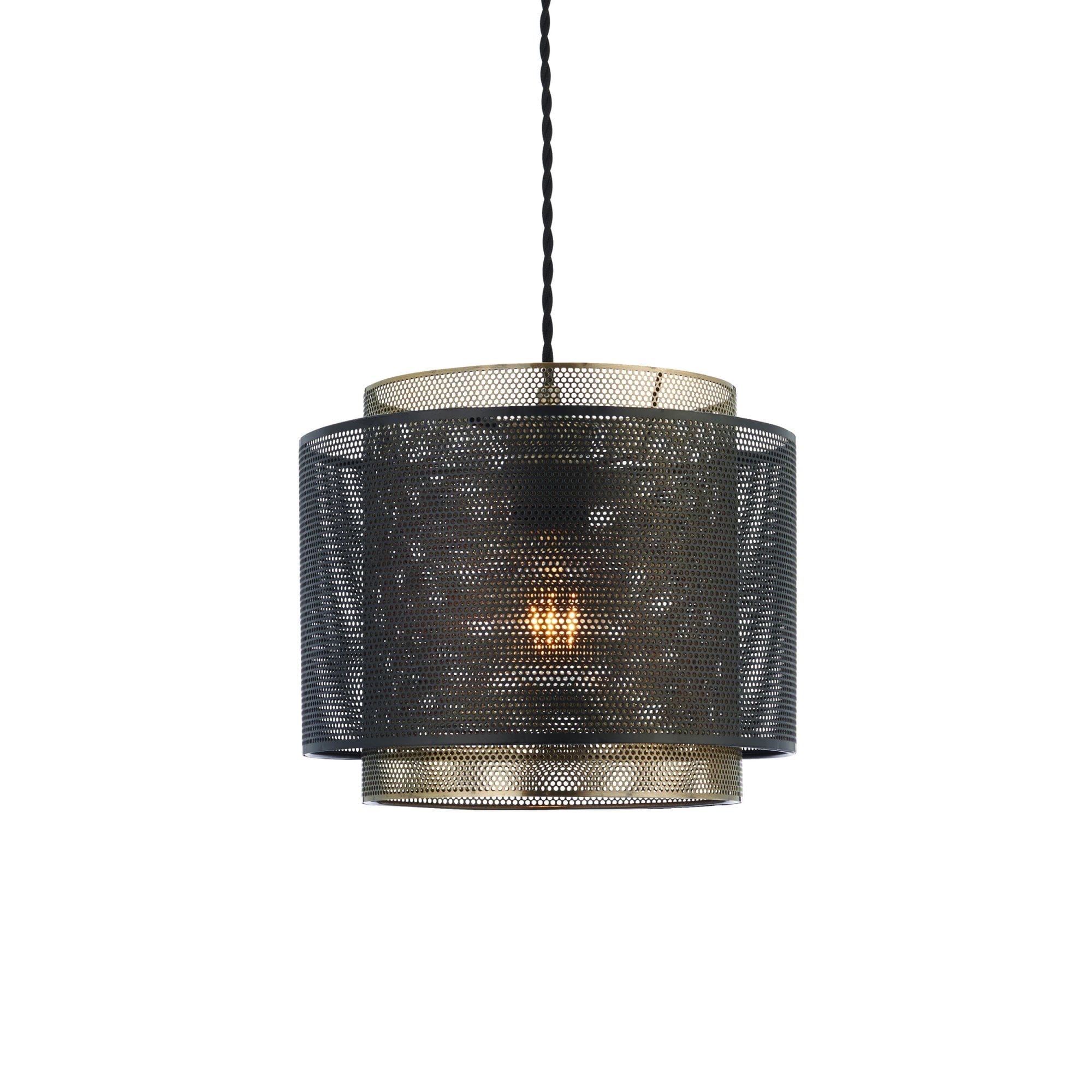 Endon Plexus Single Light Pendant Shade 340mm - Matt Black & Antique Brass Plate - Shade Only