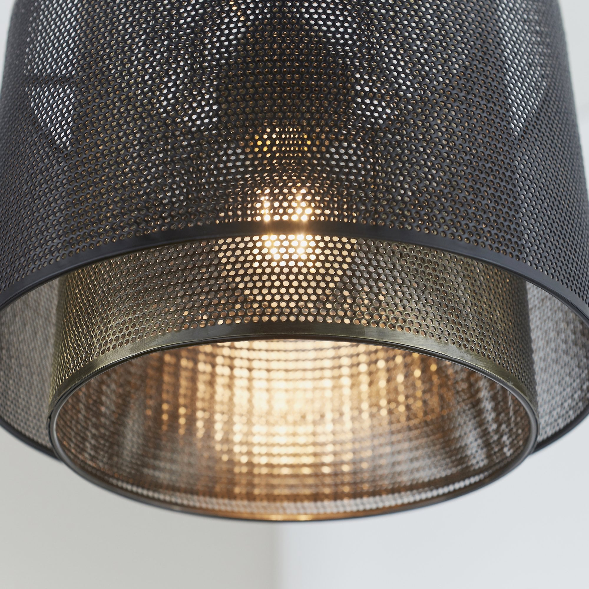 Endon Plexus Single Light Pendant Shade 340mm - Matt Black & Antique Brass Plate - Shade Only