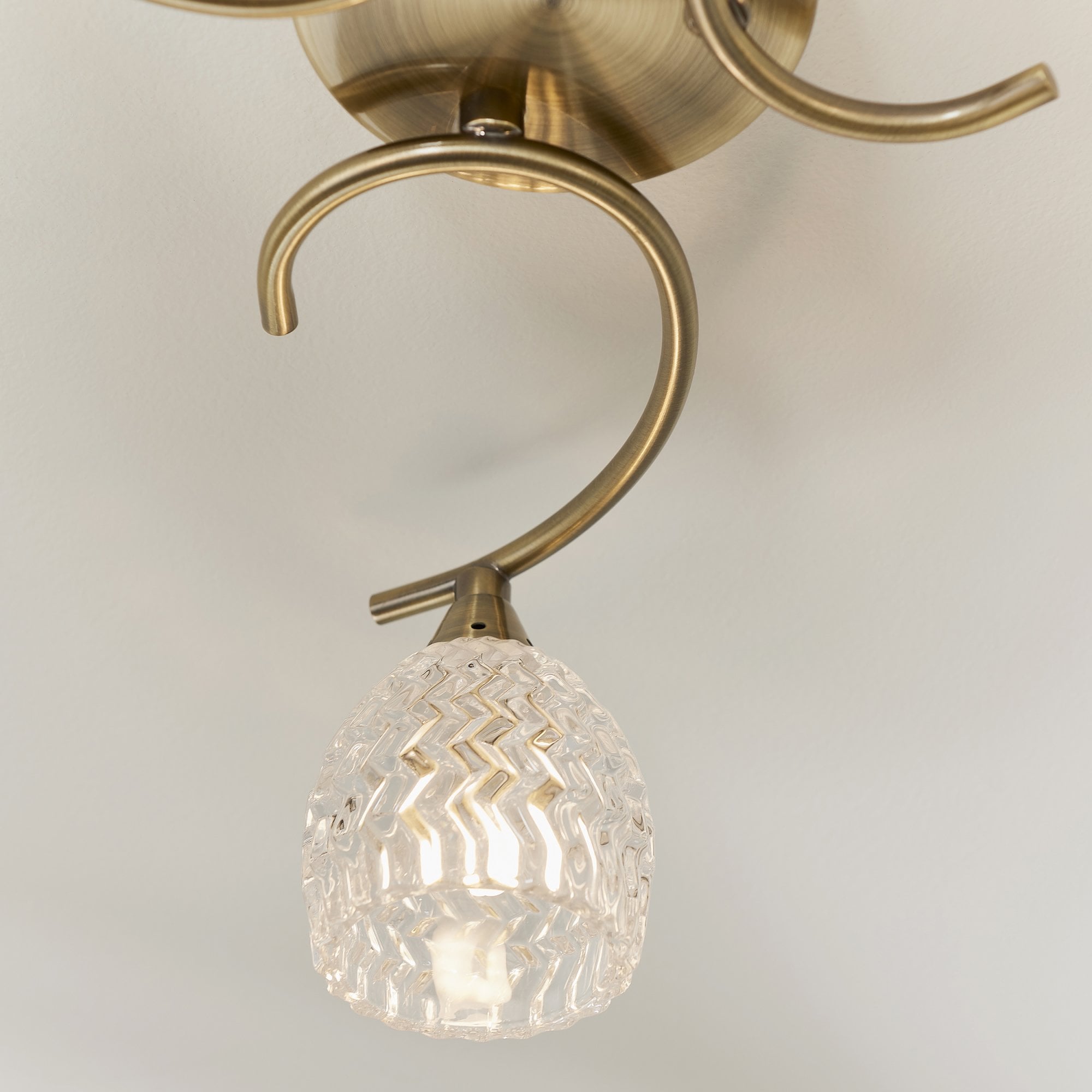 Endon Boyer 3 Light Semi Flush Fitting - Antique Brass Plate & Clear Glass