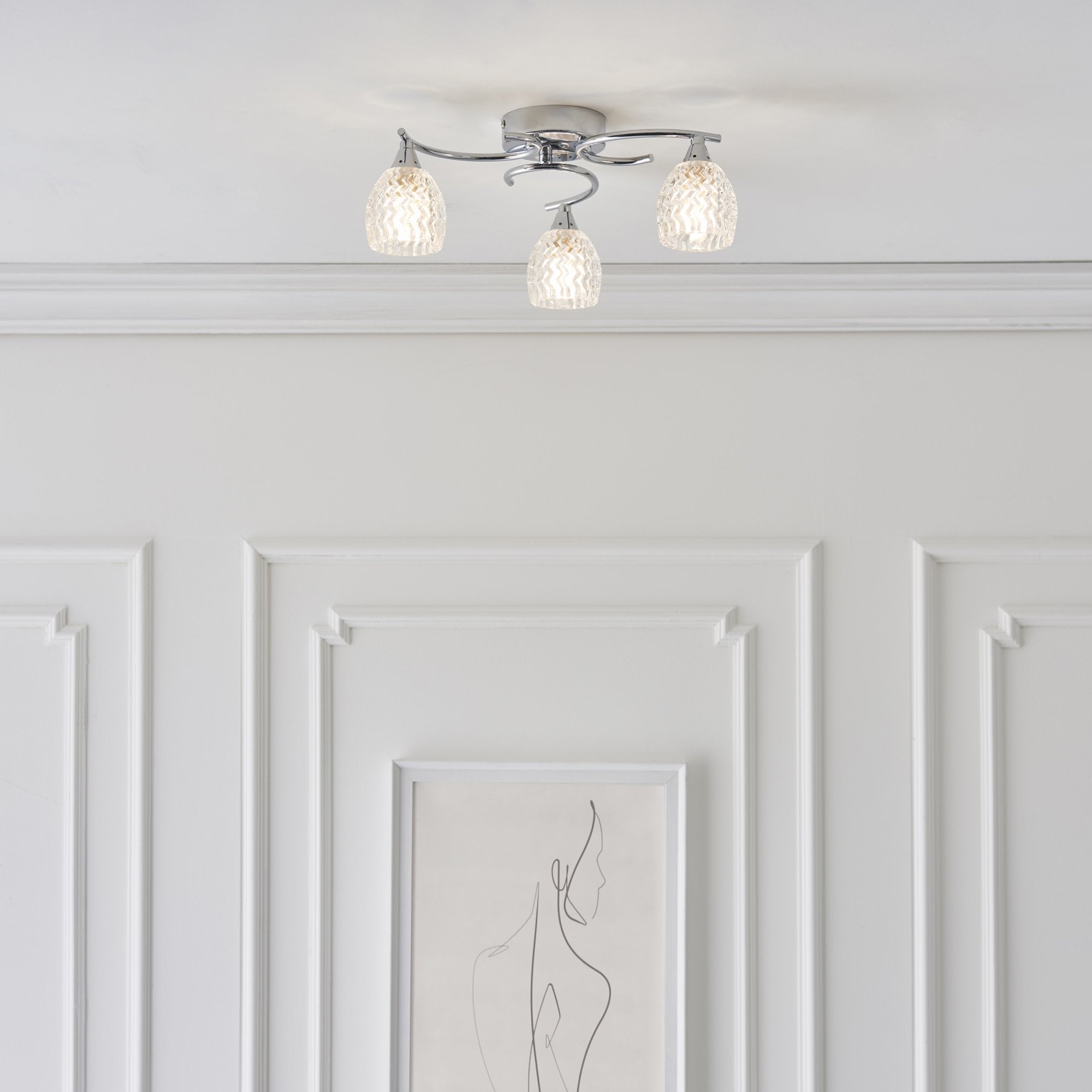 Endon Boyer 3 Light Semi Flush Fitting - Chrome Plate & Clear Glass