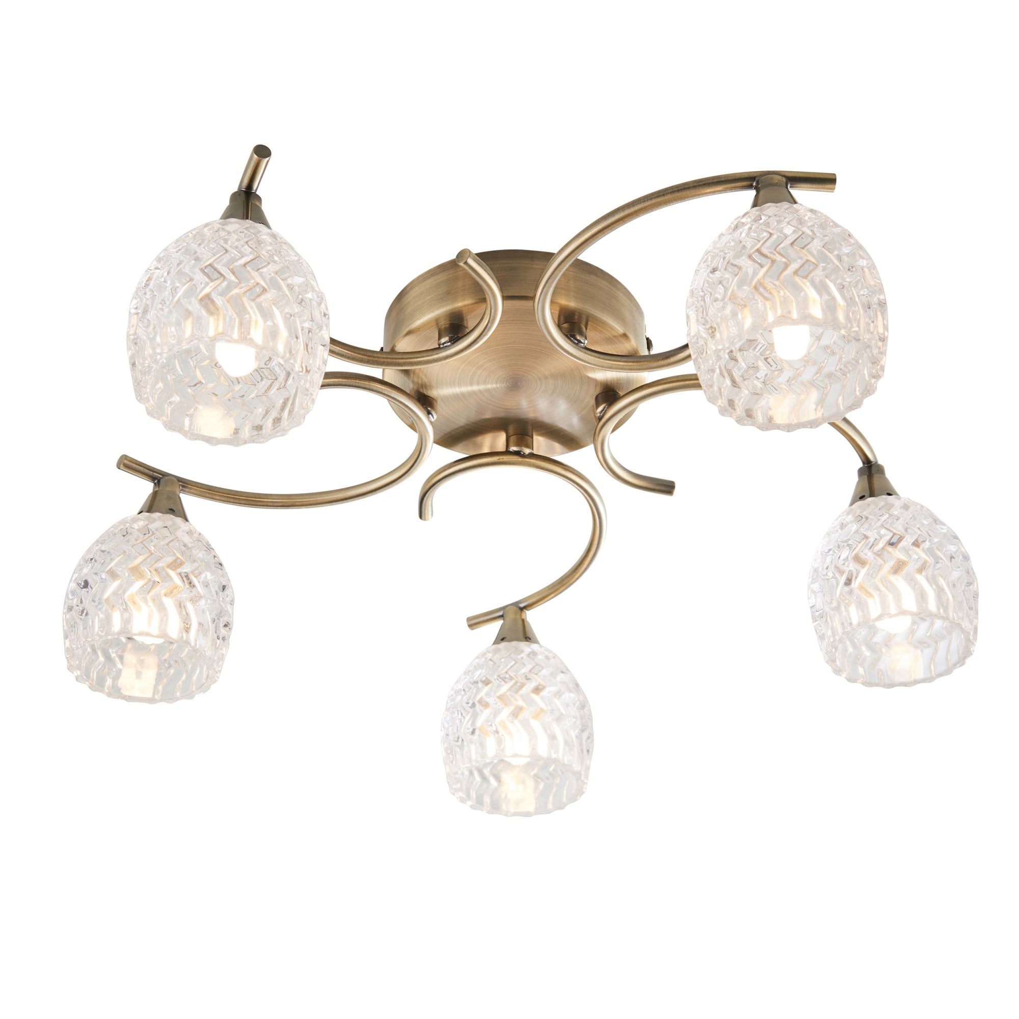Endon Boyer 5 Light Semi Flush Fitting - Antique Brass Plate & Clear Glass