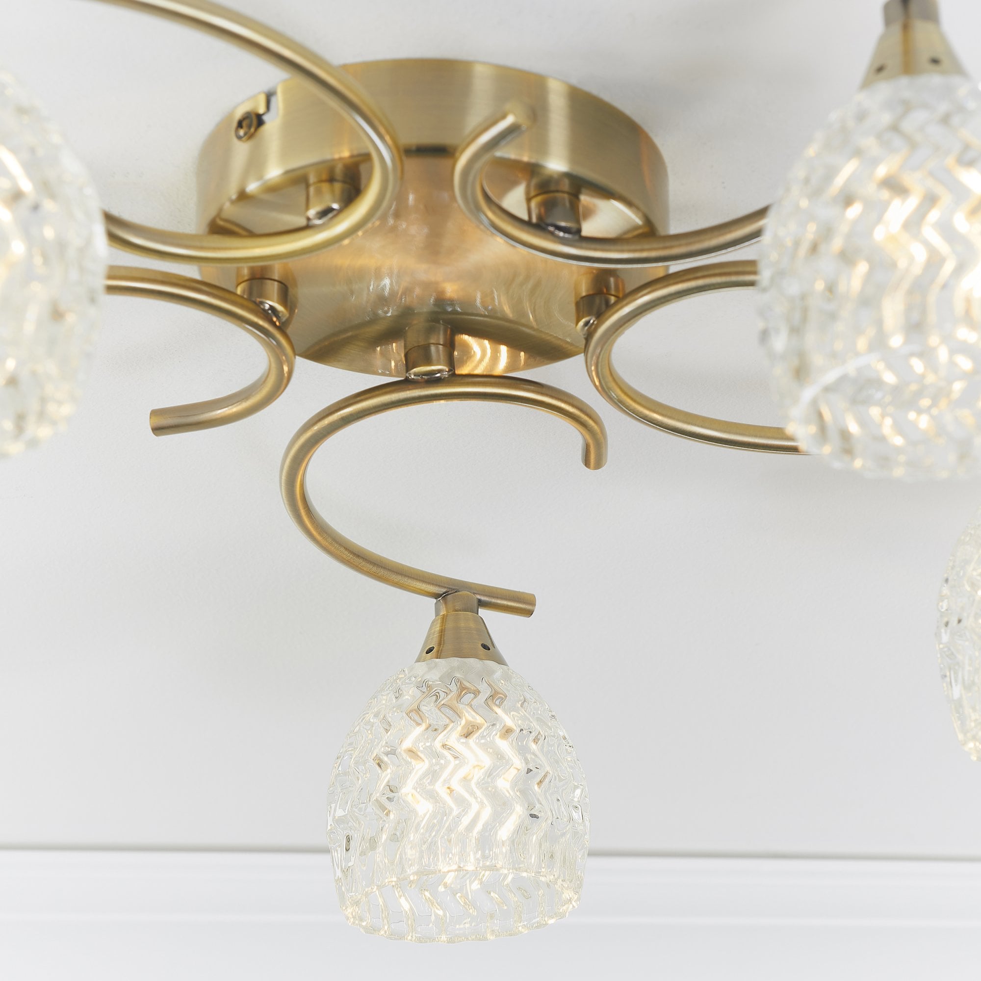 Endon Boyer 5 Light Semi Flush Fitting - Antique Brass Plate & Clear Glass