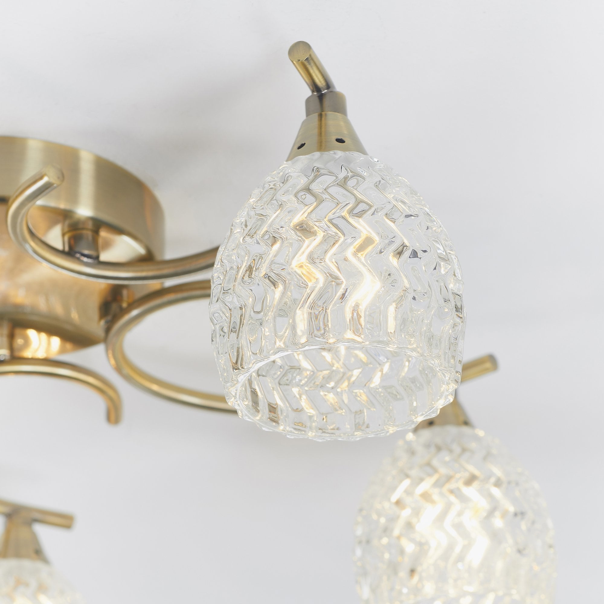 Endon Boyer 5 Light Semi Flush Fitting - Antique Brass Plate & Clear Glass