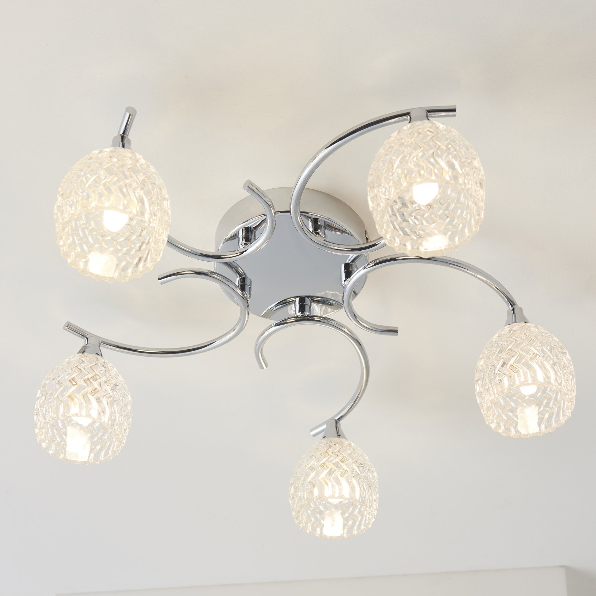 Endon Boyer 5 Light Semi Flush Fitting - Chrome Plate & Clear Glass