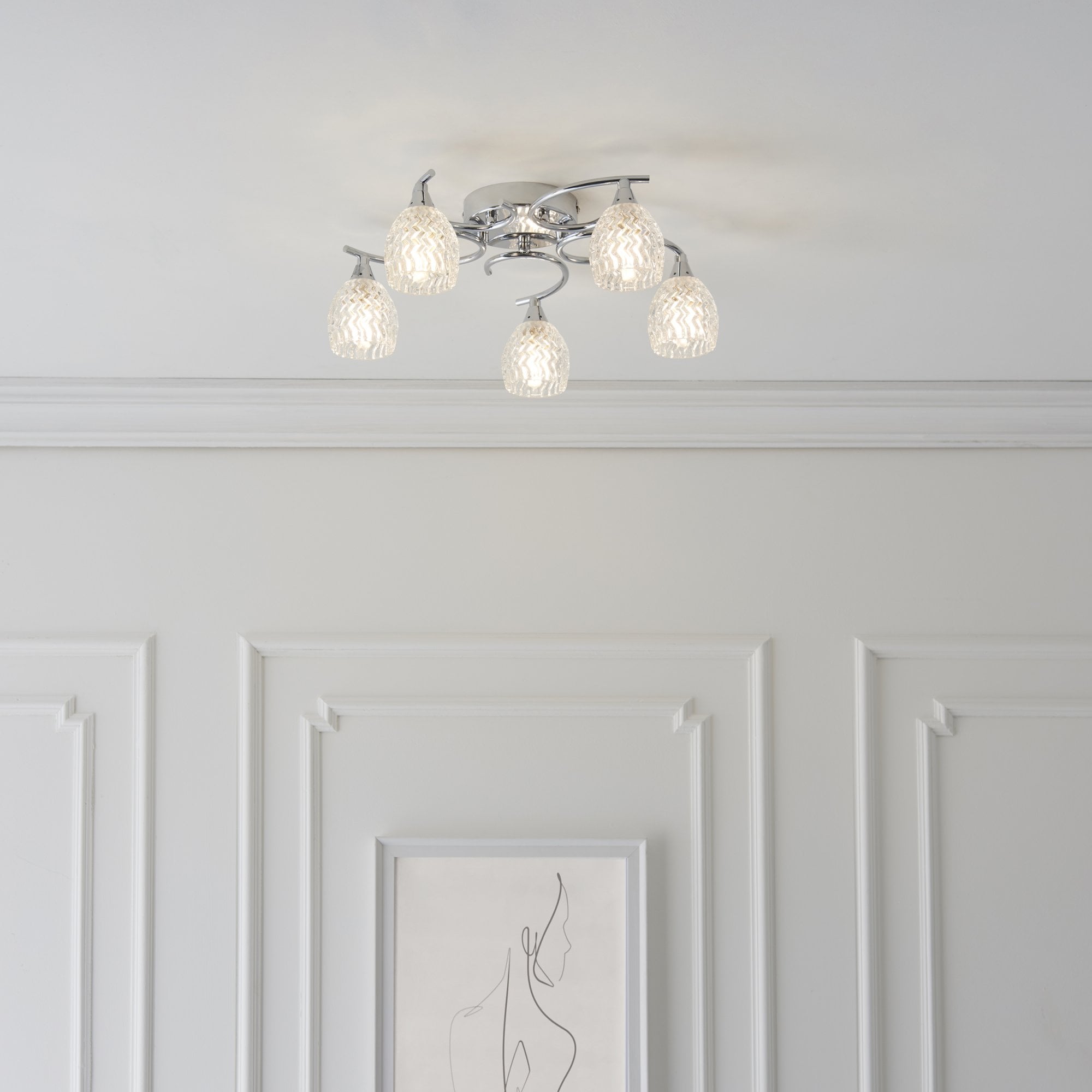 Endon Boyer 5 Light Semi Flush Fitting - Chrome Plate & Clear Glass