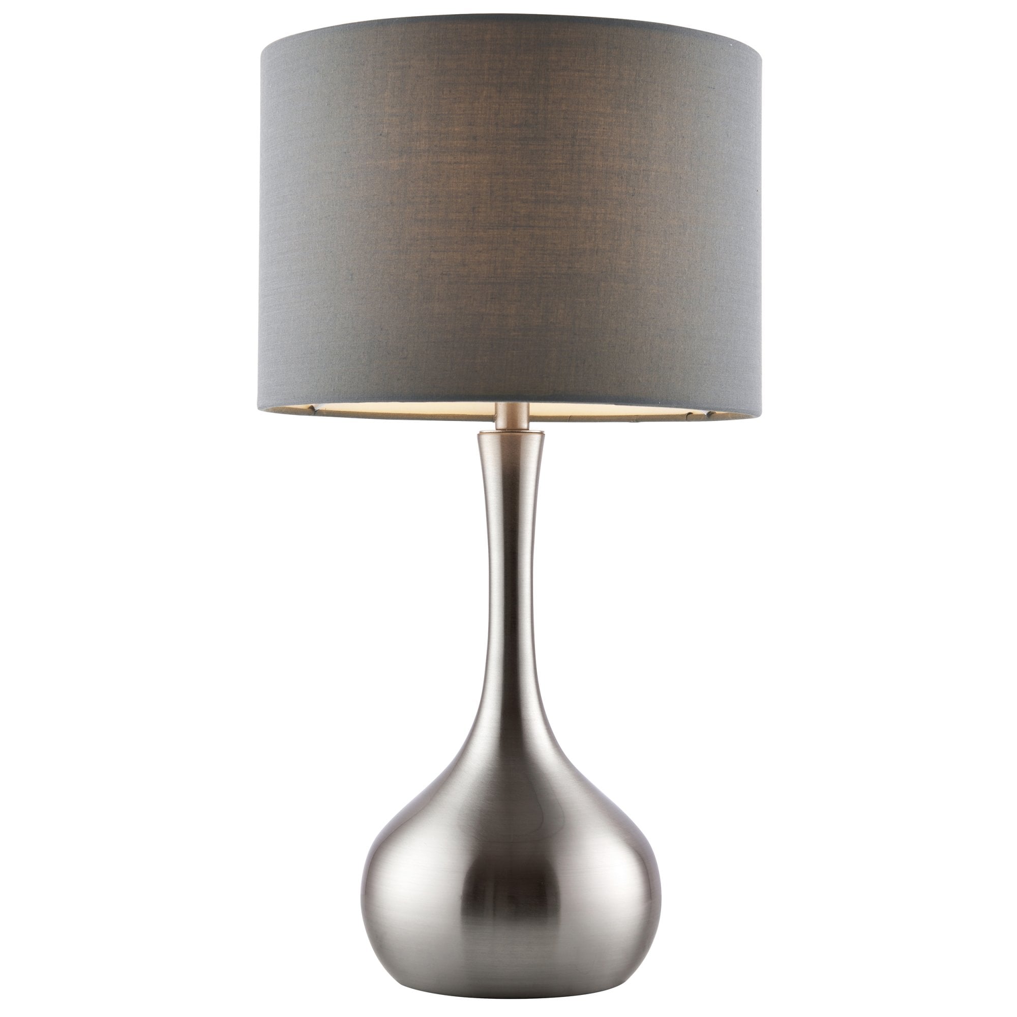 Endon Piccadilly Single Light Table Lamp - Satin Nickel Plate & Grey & Silver Fabric