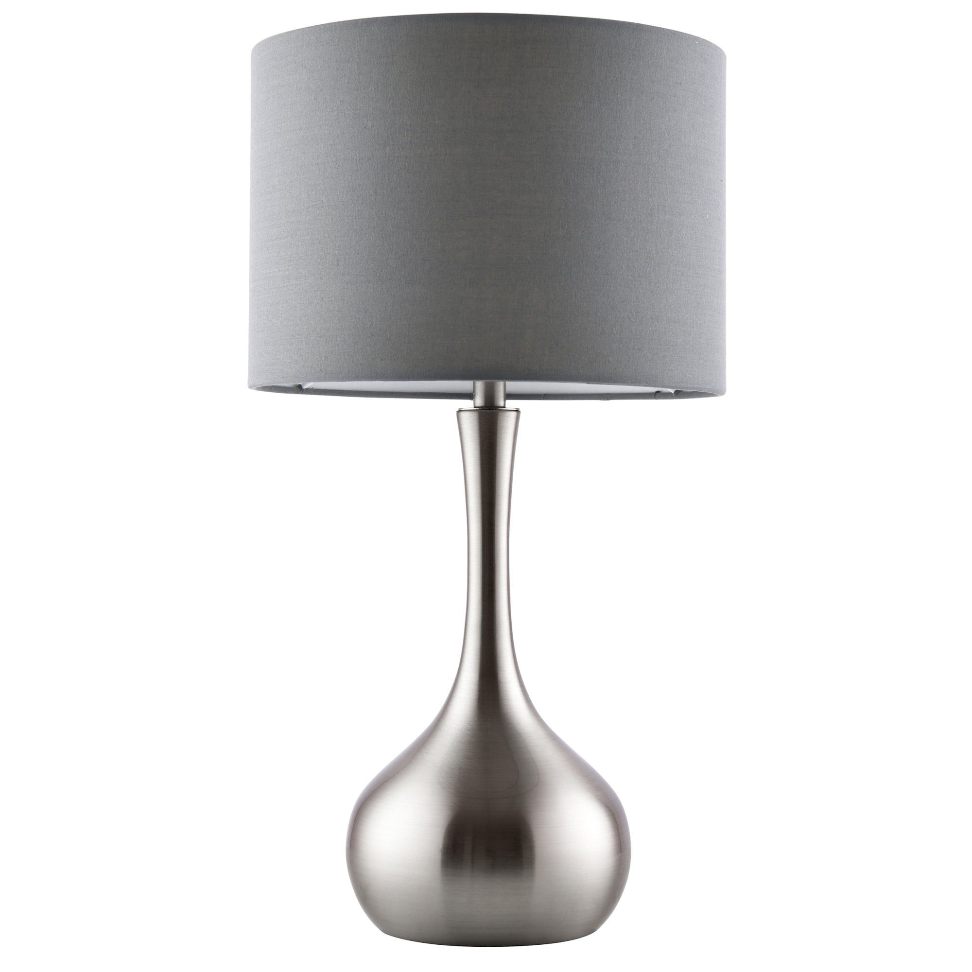 Endon Piccadilly Single Light Table Lamp - Satin Nickel Plate & Grey & Silver Fabric