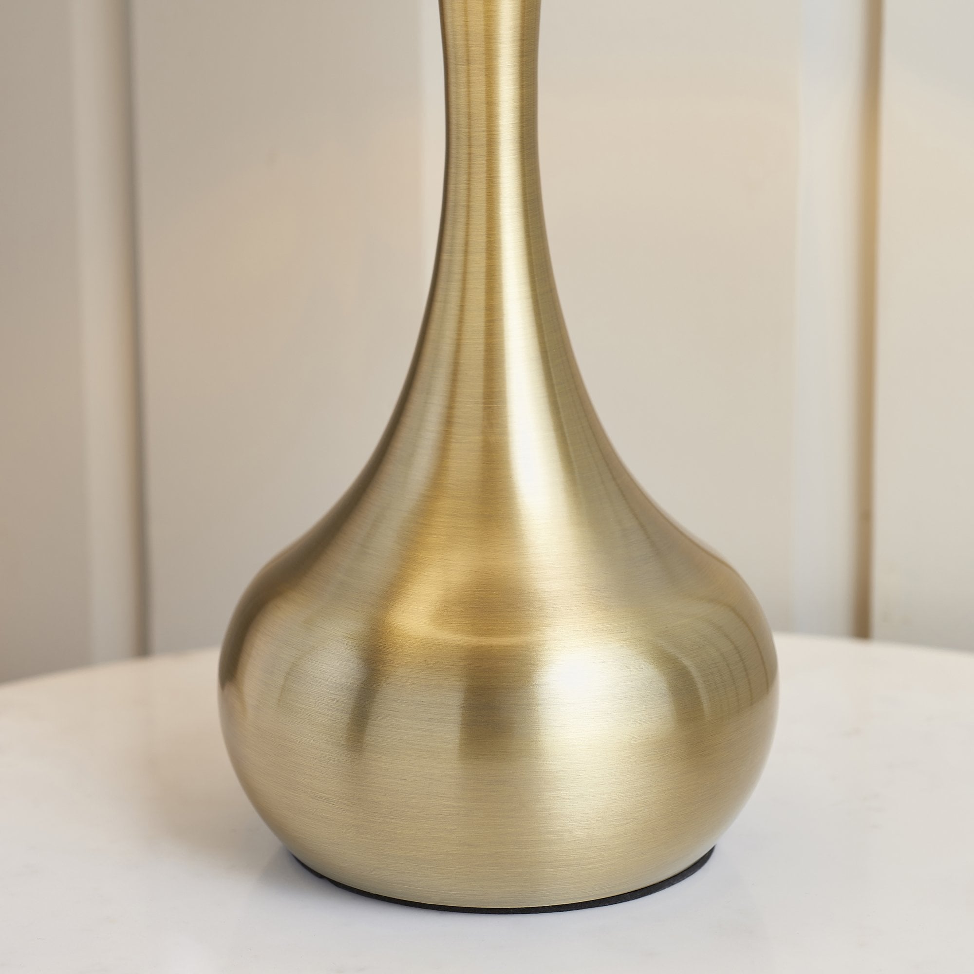 Endon Piccadilly Single Light Table Lamp - Soft Brass Plate & Taupe Fabric