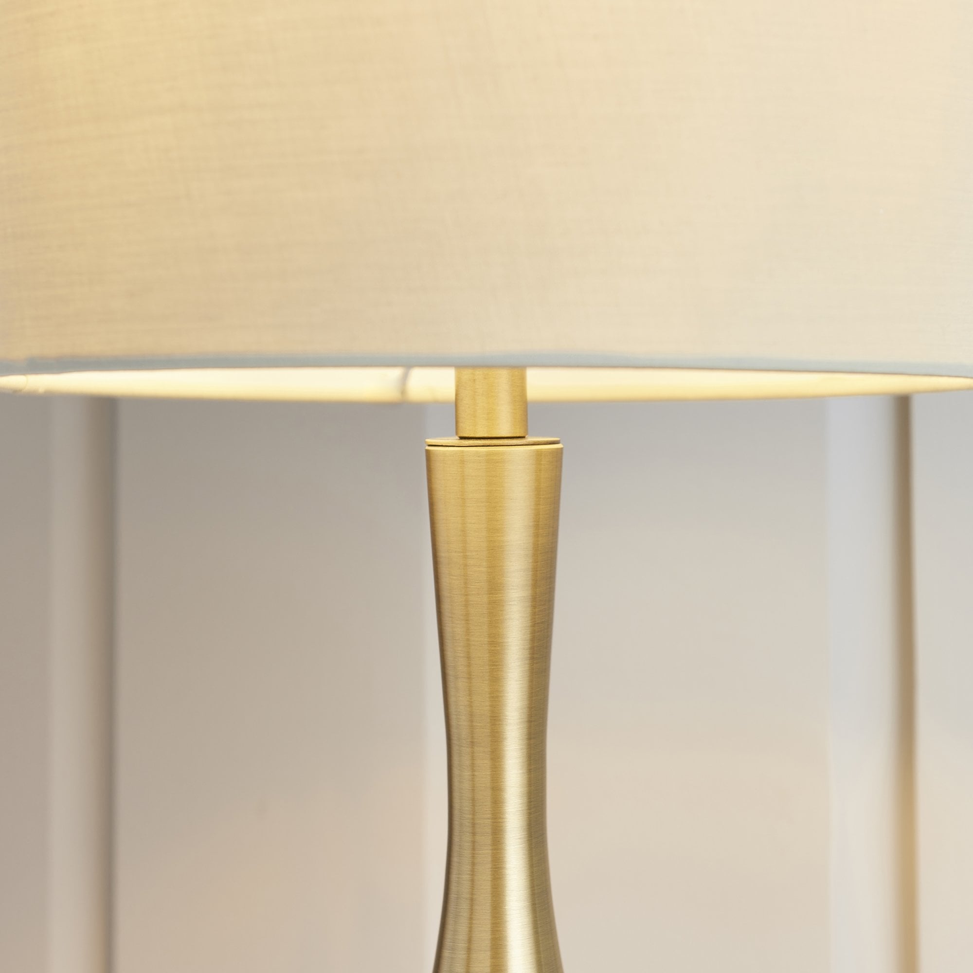 Endon Piccadilly Single Light Table Lamp - Soft Brass Plate & Taupe Fabric