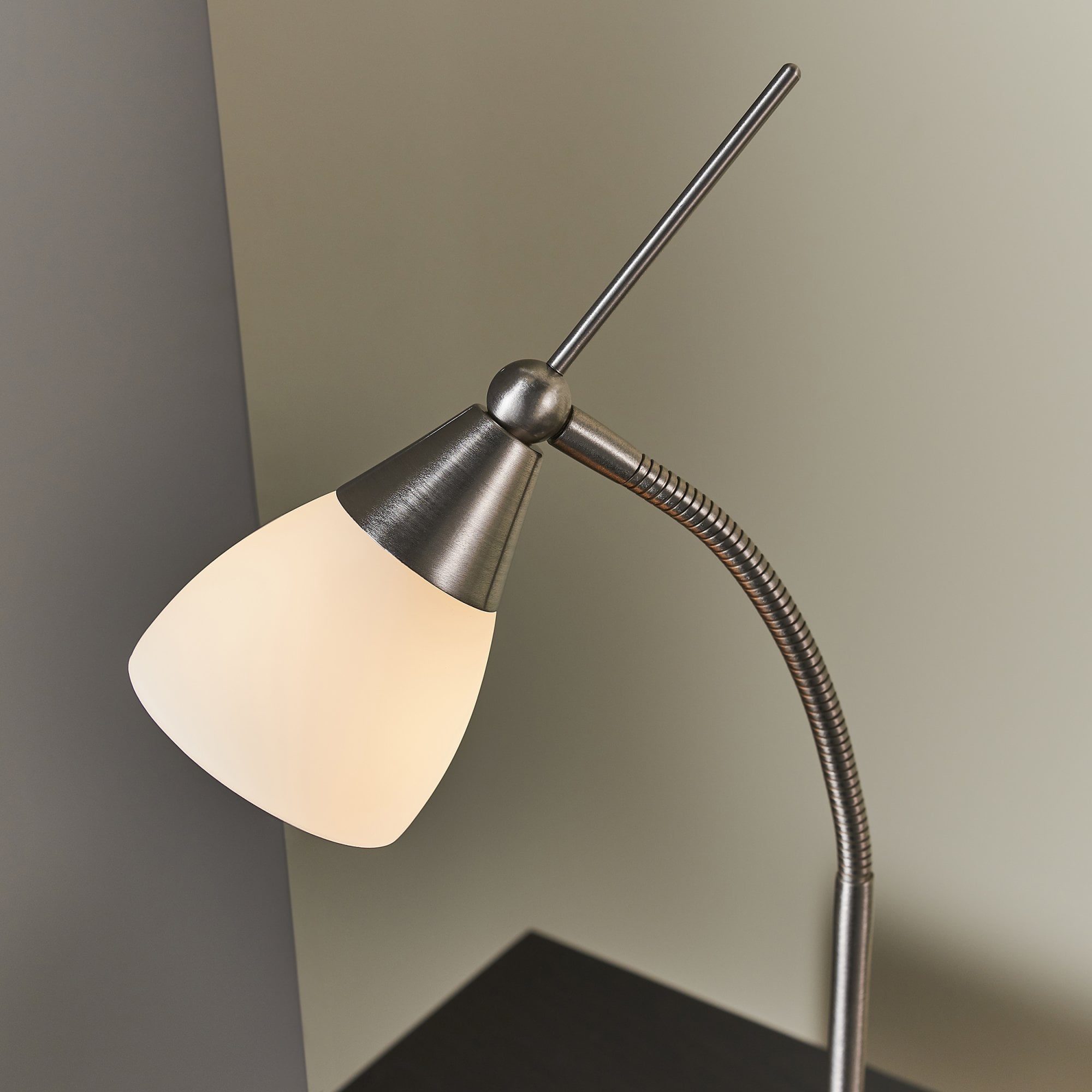 Endon Range Touch Task Table Lamp - Satin Chrome & White Glass