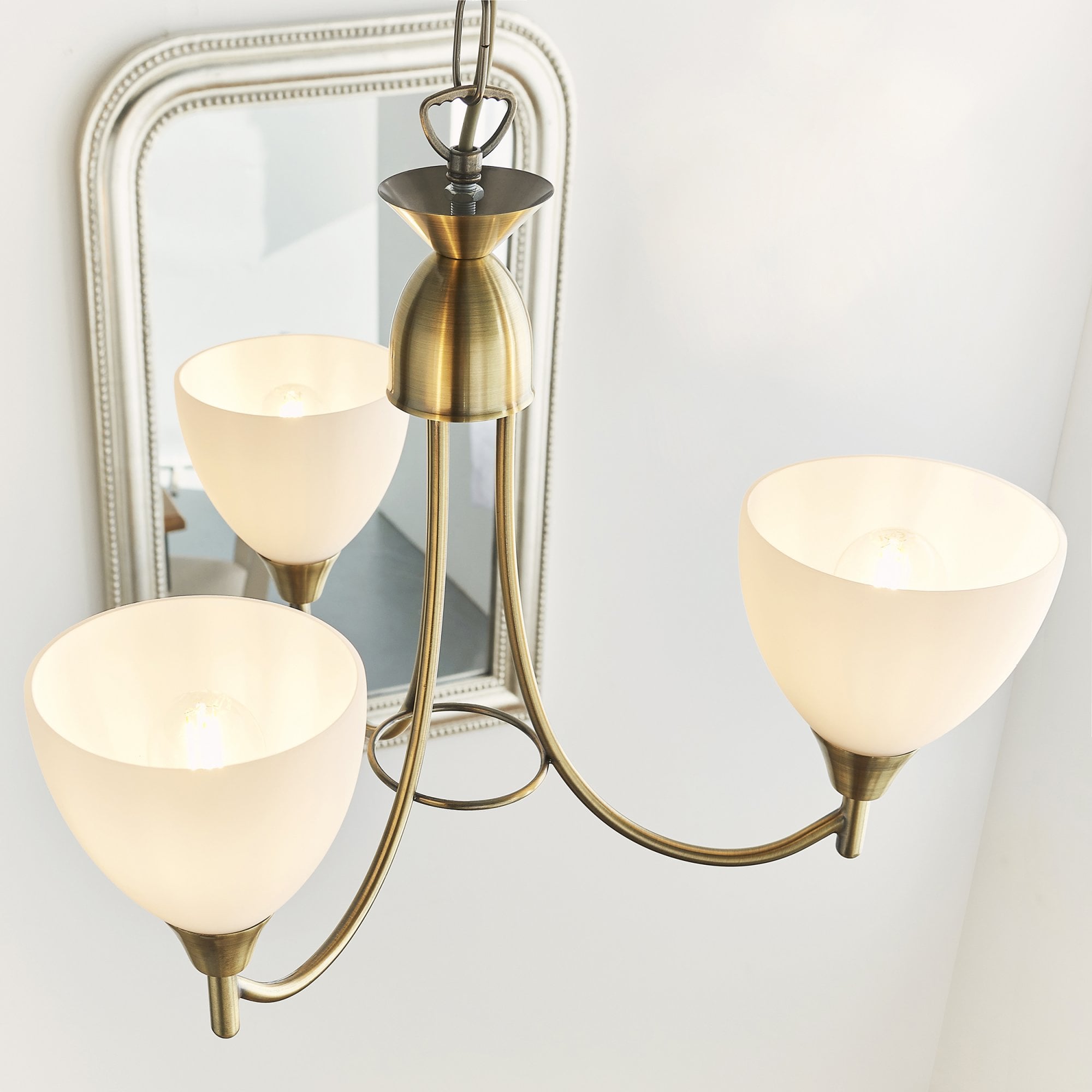 Endon Alton 3 Light Pendant - Antique Brass & Matt Opal Glass