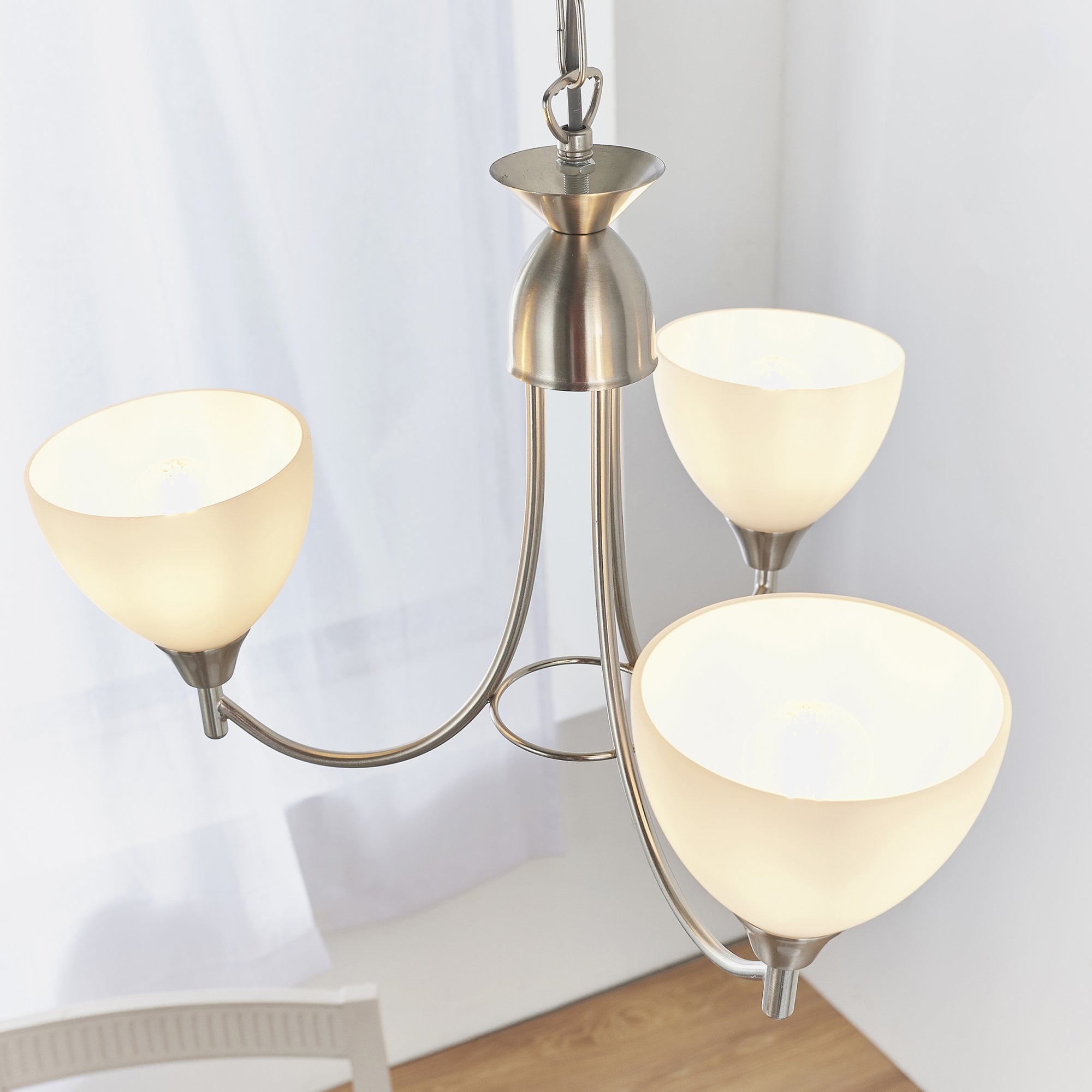 Endon Alton 3 Light Pendant - Satin Chrome Plate & Matt Opal Glass
