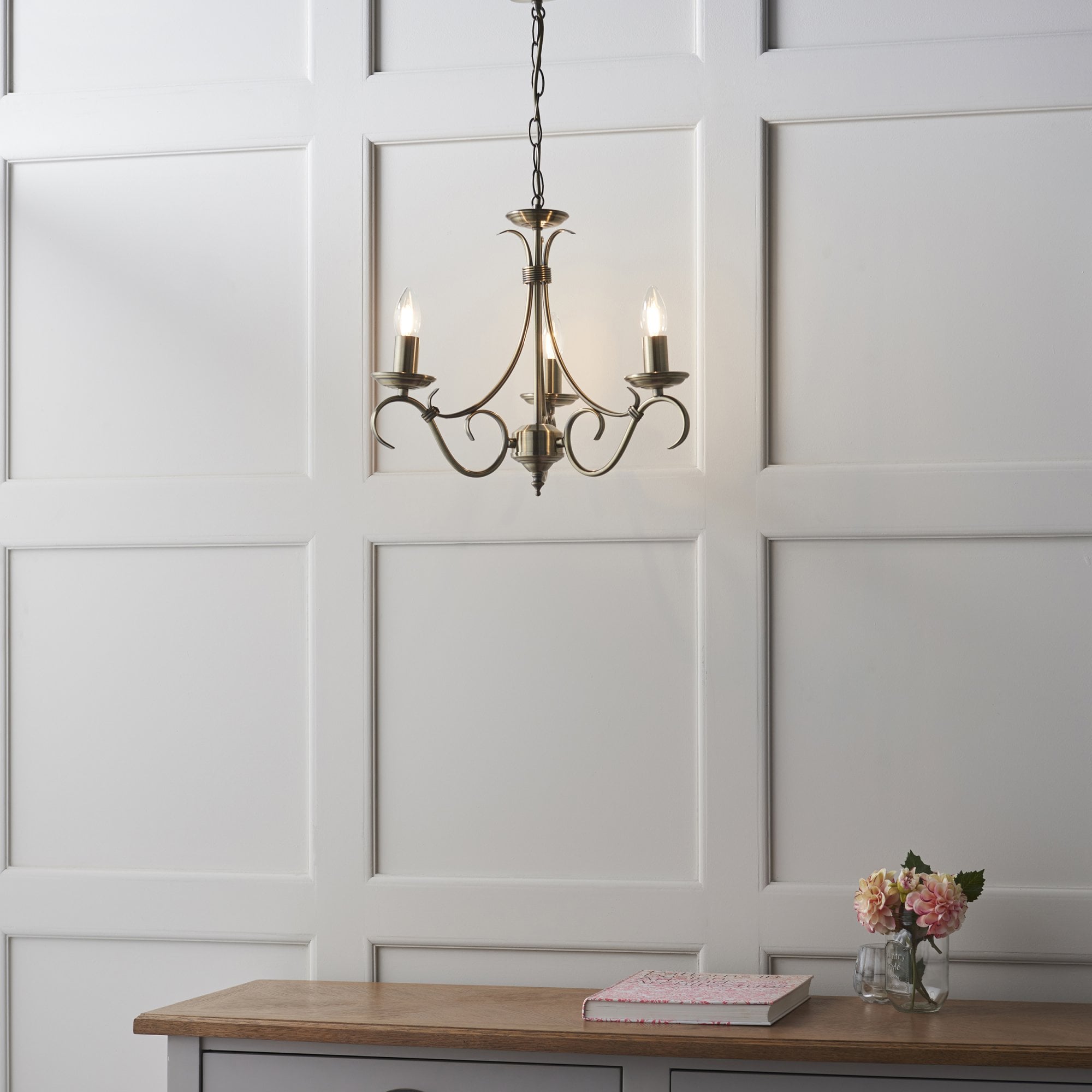 Endon Bernice 3 Light Pendant - Antique Brass Plate