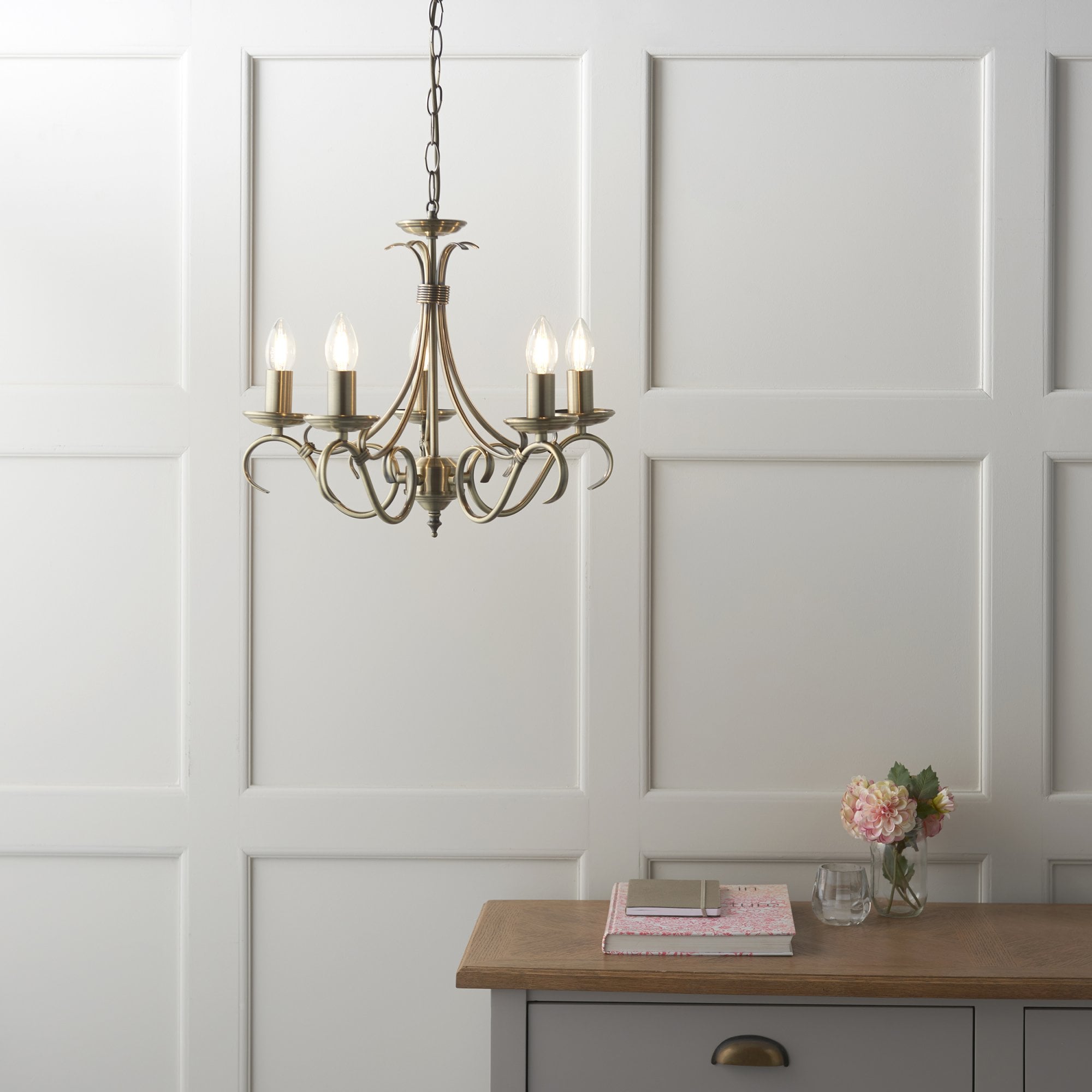 Endon Bernice 5 Light Pendant - Antique Brass Plate