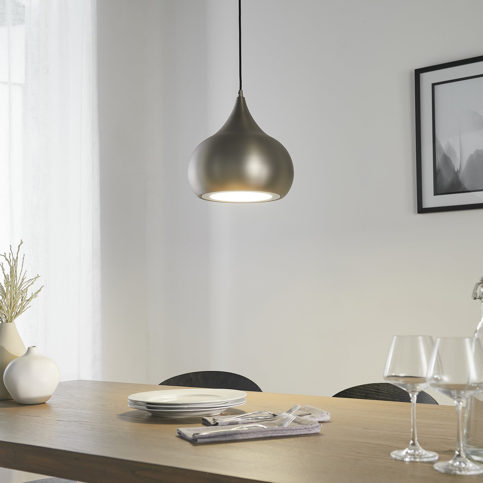Endon Brosnan Single Light Pendant - Matt Nickel Plate