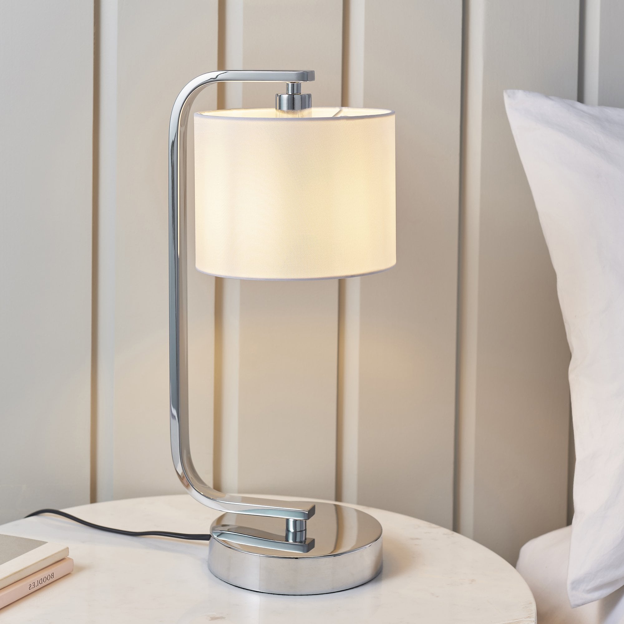 Endon Canning Single Light Table Lamp - Chrome Plate & White Acrylic