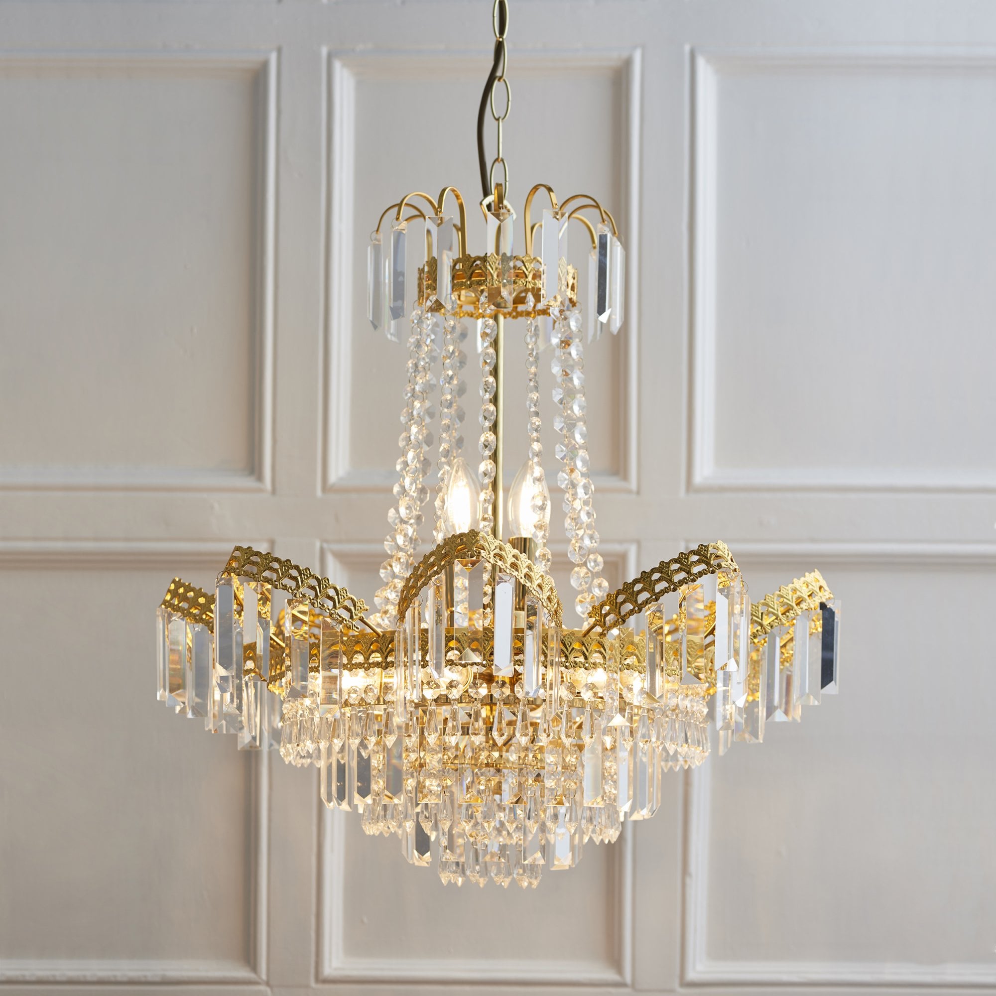 Endon Adagio 9 Light Pendant - Clear Glass & Gold Effect Plate