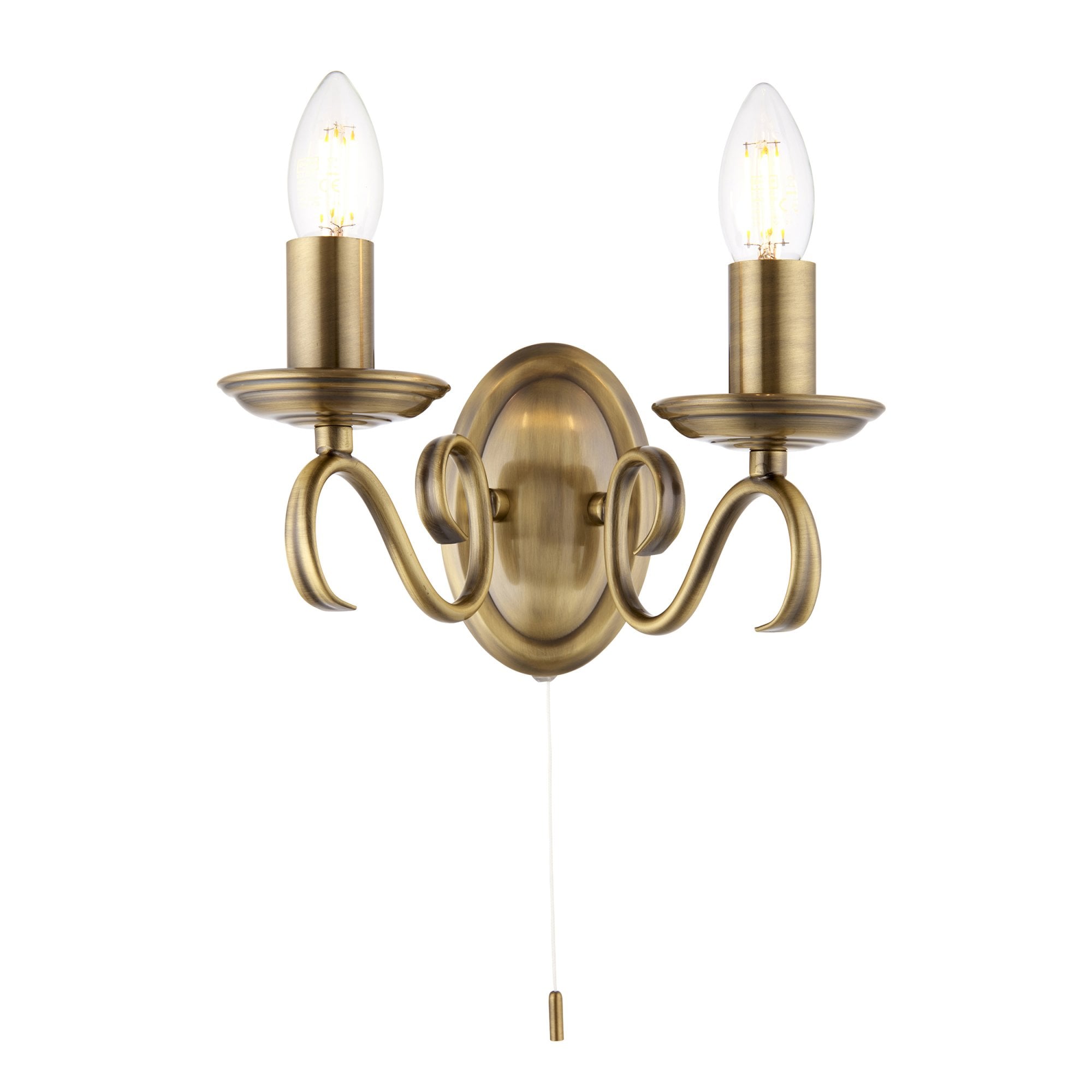 Endon Bernice 2 Light Wall Light - Antique Brass Plate