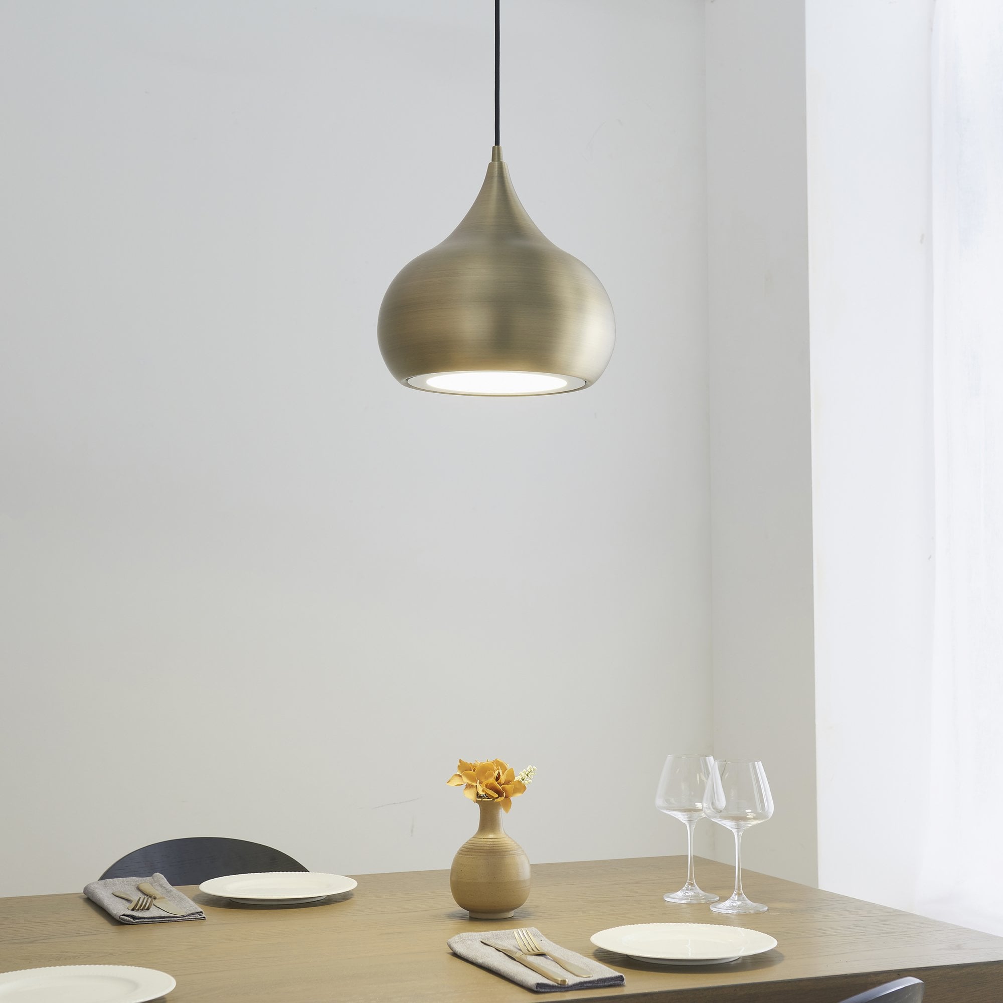 Endon Brosnan Single Light Pendant - Matt Antique Brass Paint